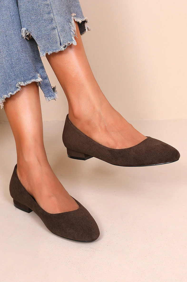 Macie Chocolate Suedette Flat Shoe - Enricherlife
