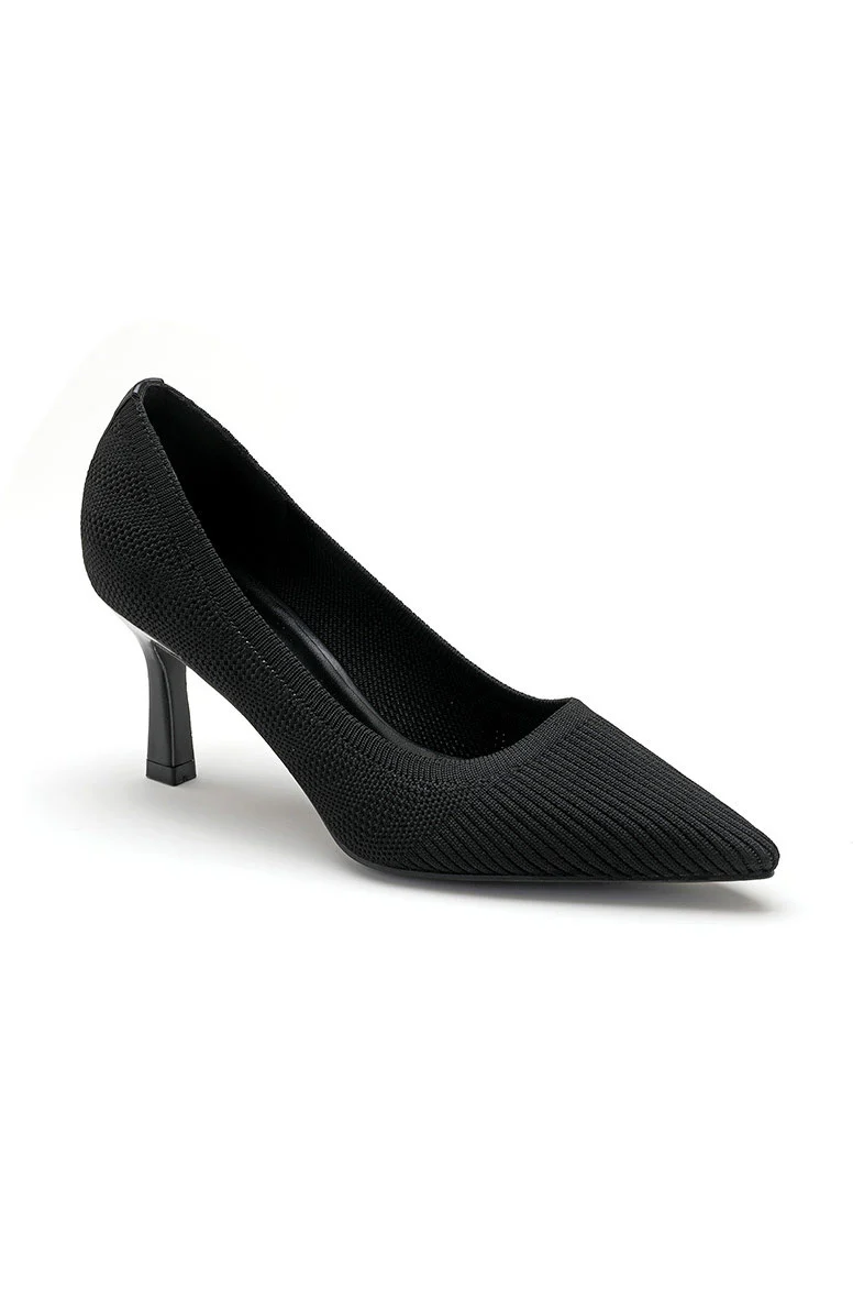 Zola Black Knit Fabric Court Heels - Enricherlife