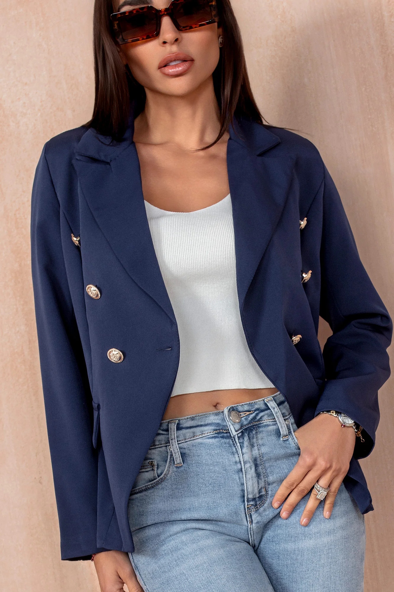 Haddie Navy Button Detail Blazer - Enricherlife