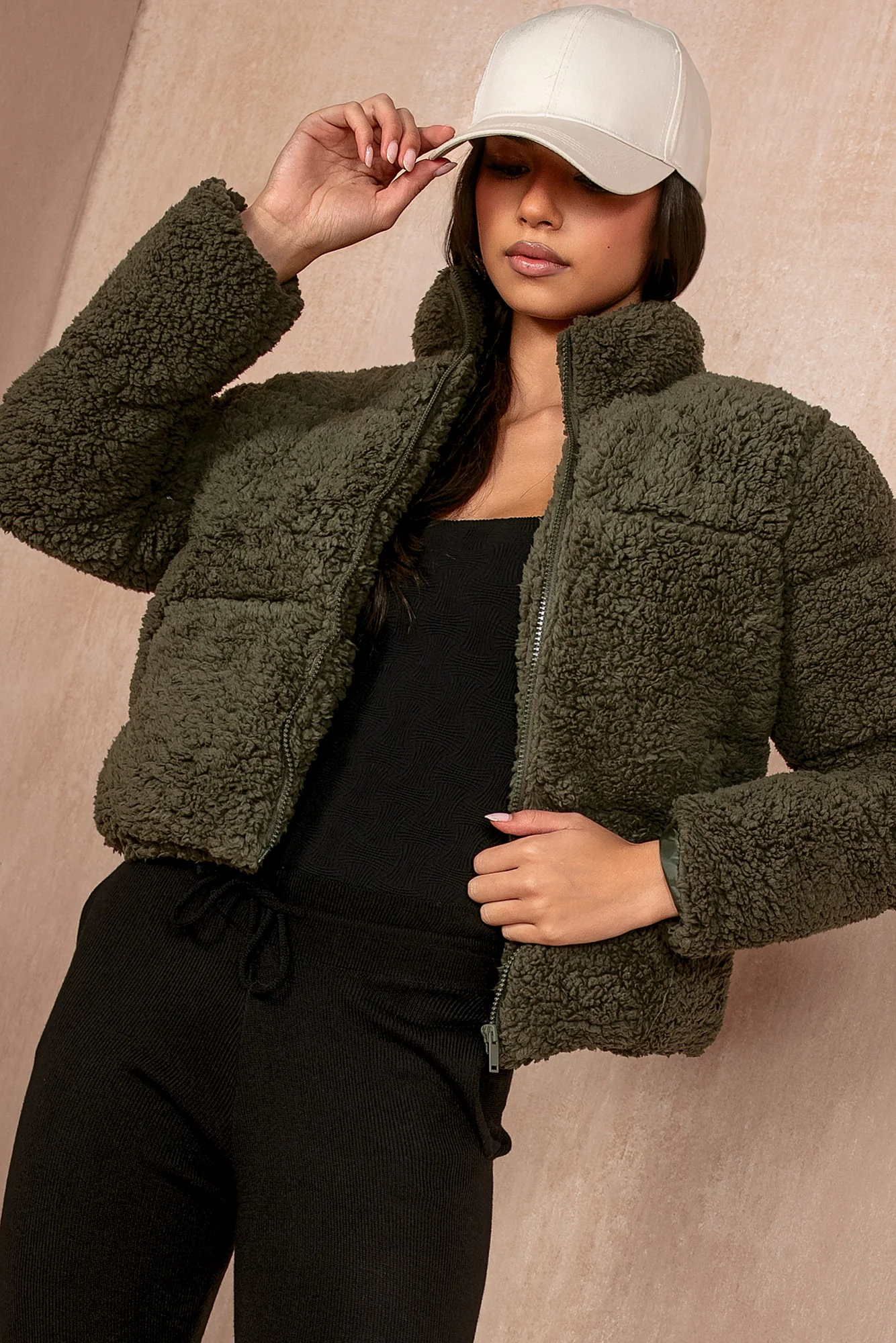 Lottie Khaki Teddy Puffer Jacket - Enricherlife