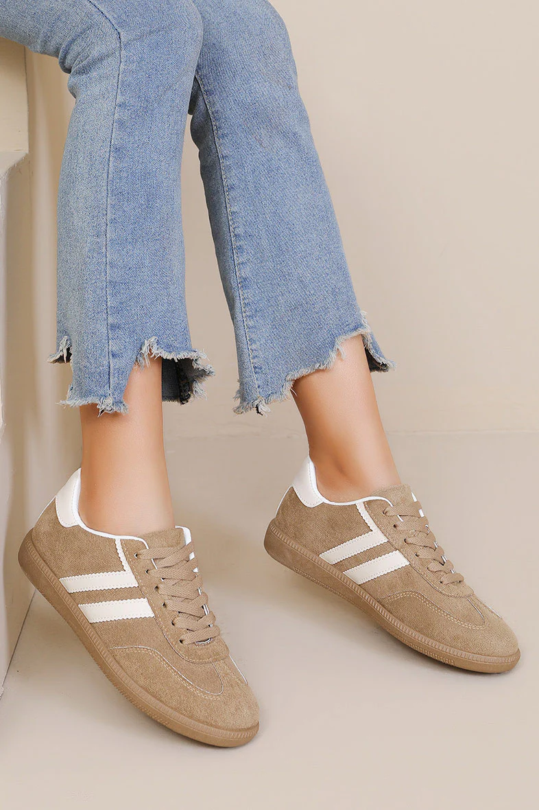 Alaina Camel Suedette Trainers - Enricherlife