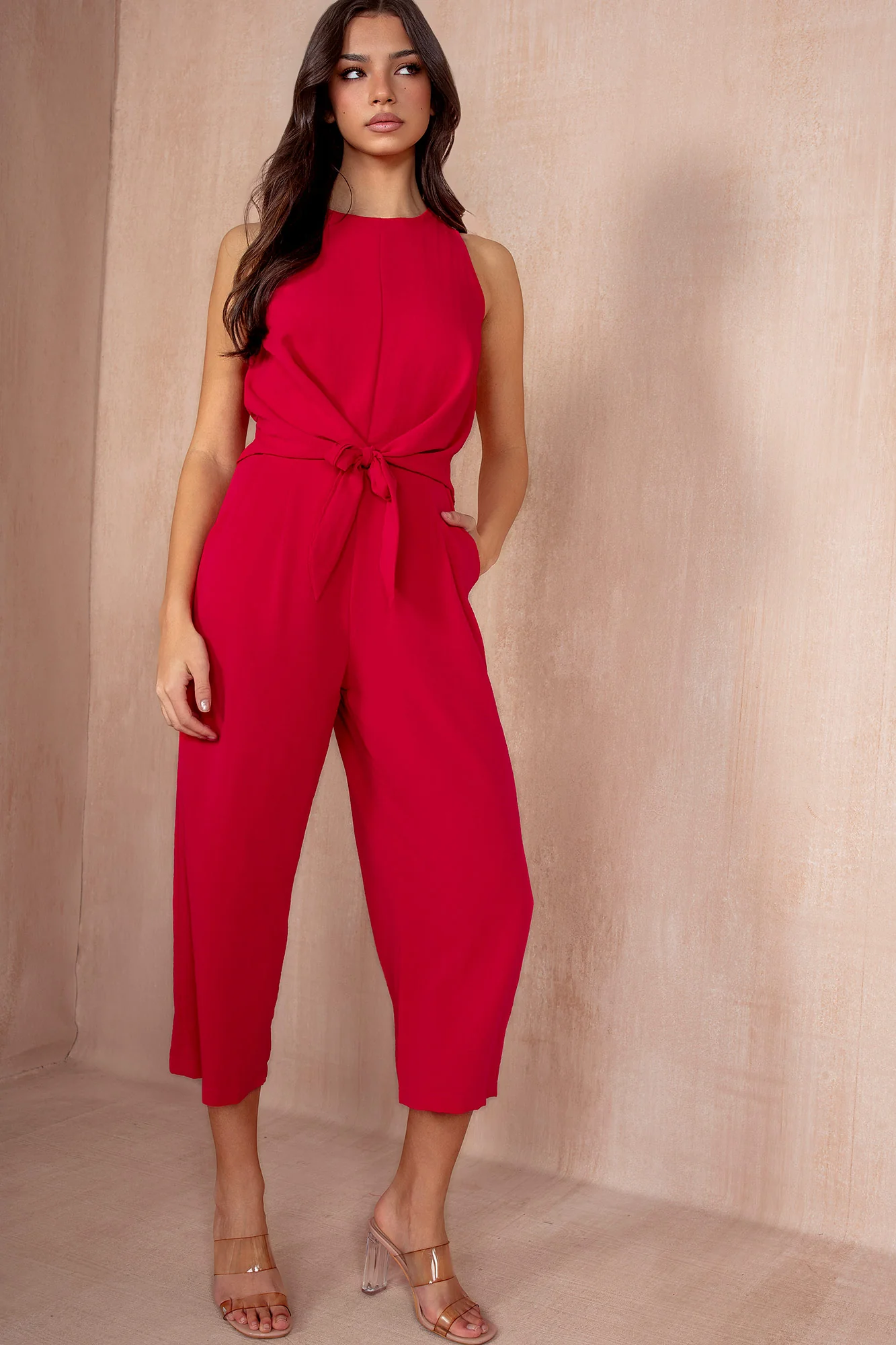 Cadhla Deep Cerise Tie Waist Jumpsuit - Enricherlife