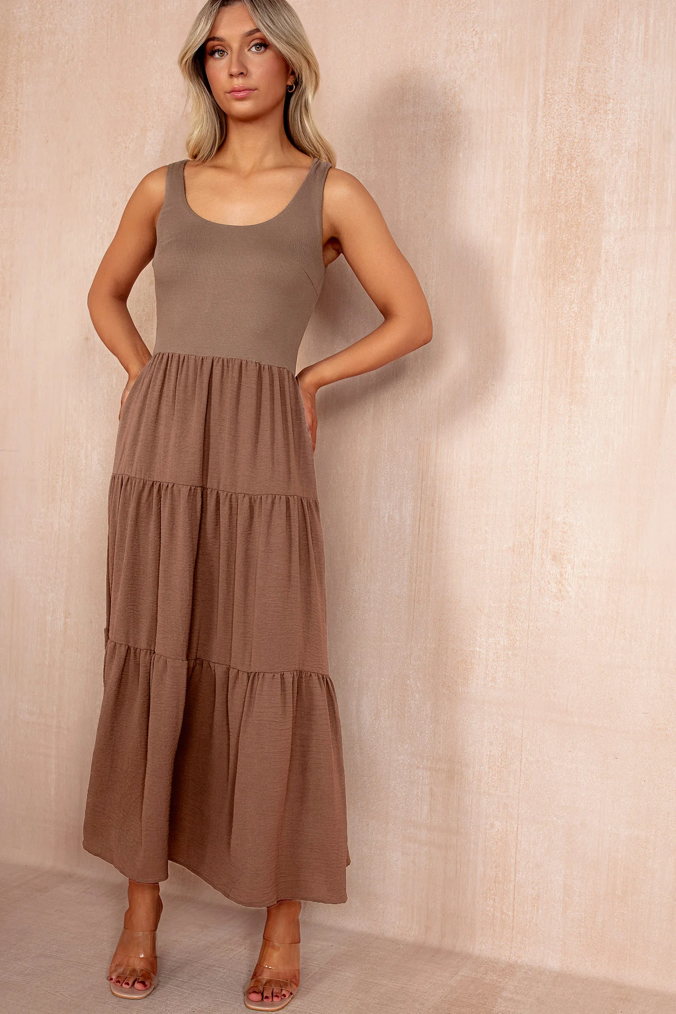Casey Mocha Tiered Maxi Dress - Enricherlife