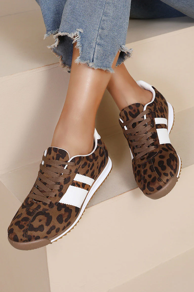 Orianna Leopard Suedette Trainers - Enricherlife