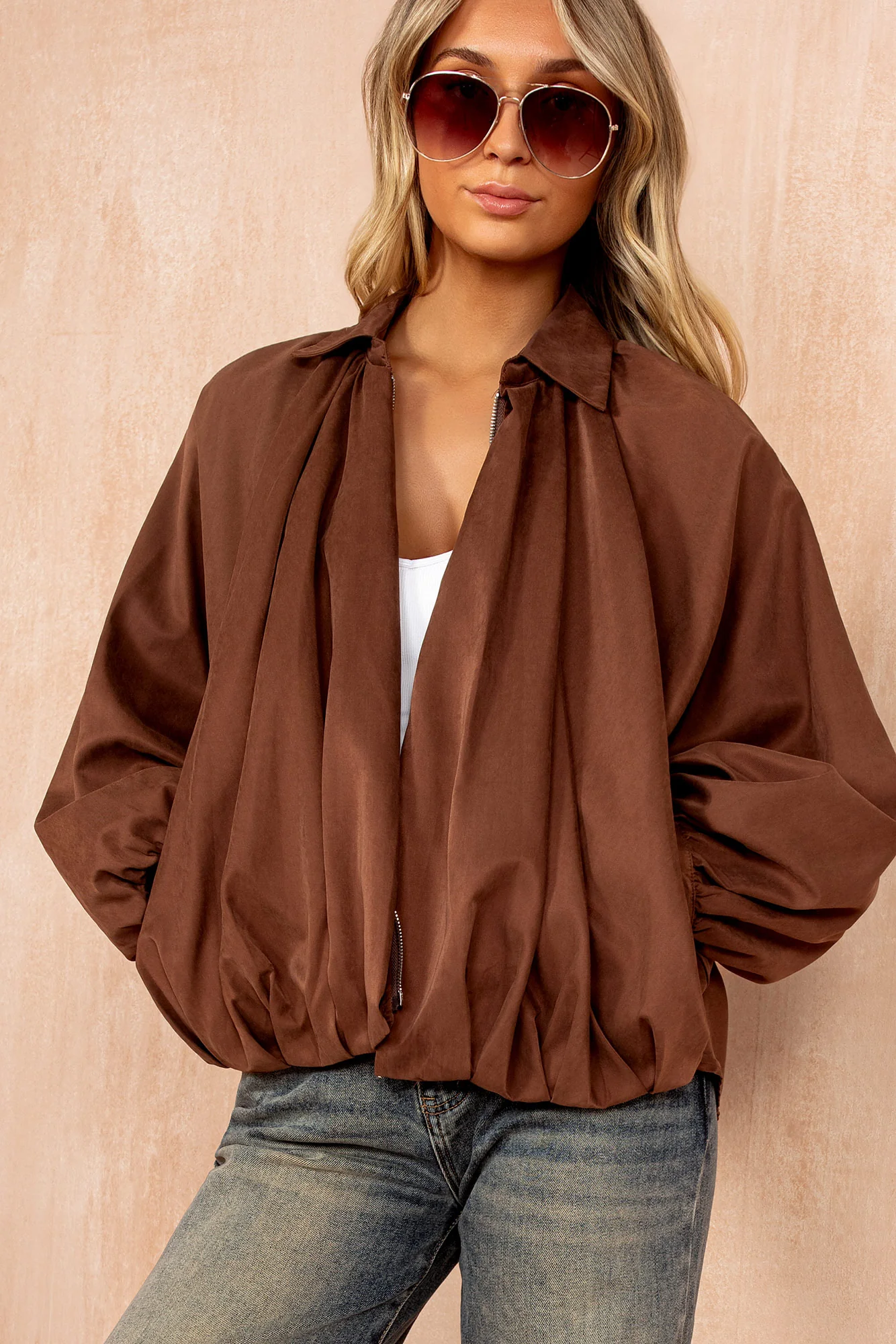 Alexa Chocolate Oversized Bomber Jacket - Enricherlife