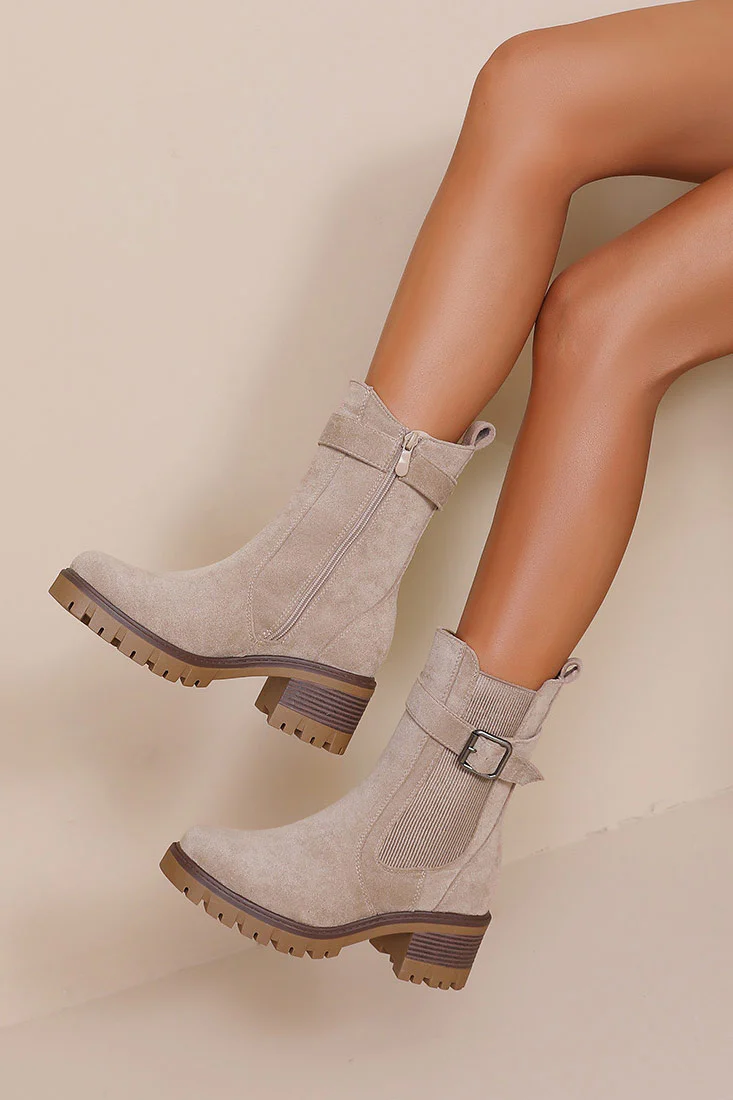 Hunter Stone Contrast Sole Suedette Chelsea Boots - Enricherlife