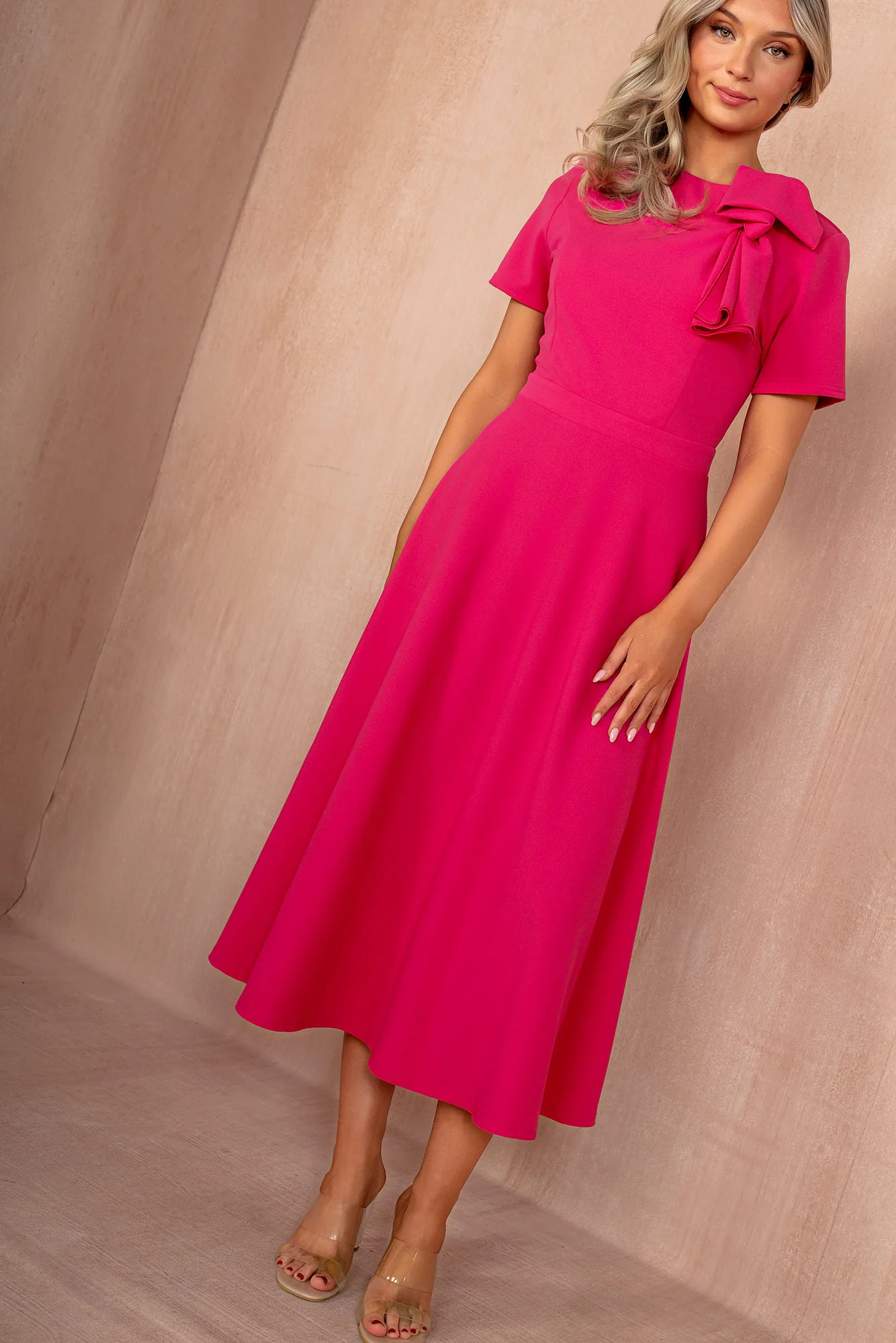 Minta Pink Bow Detail Midi Dress - Enricherlife