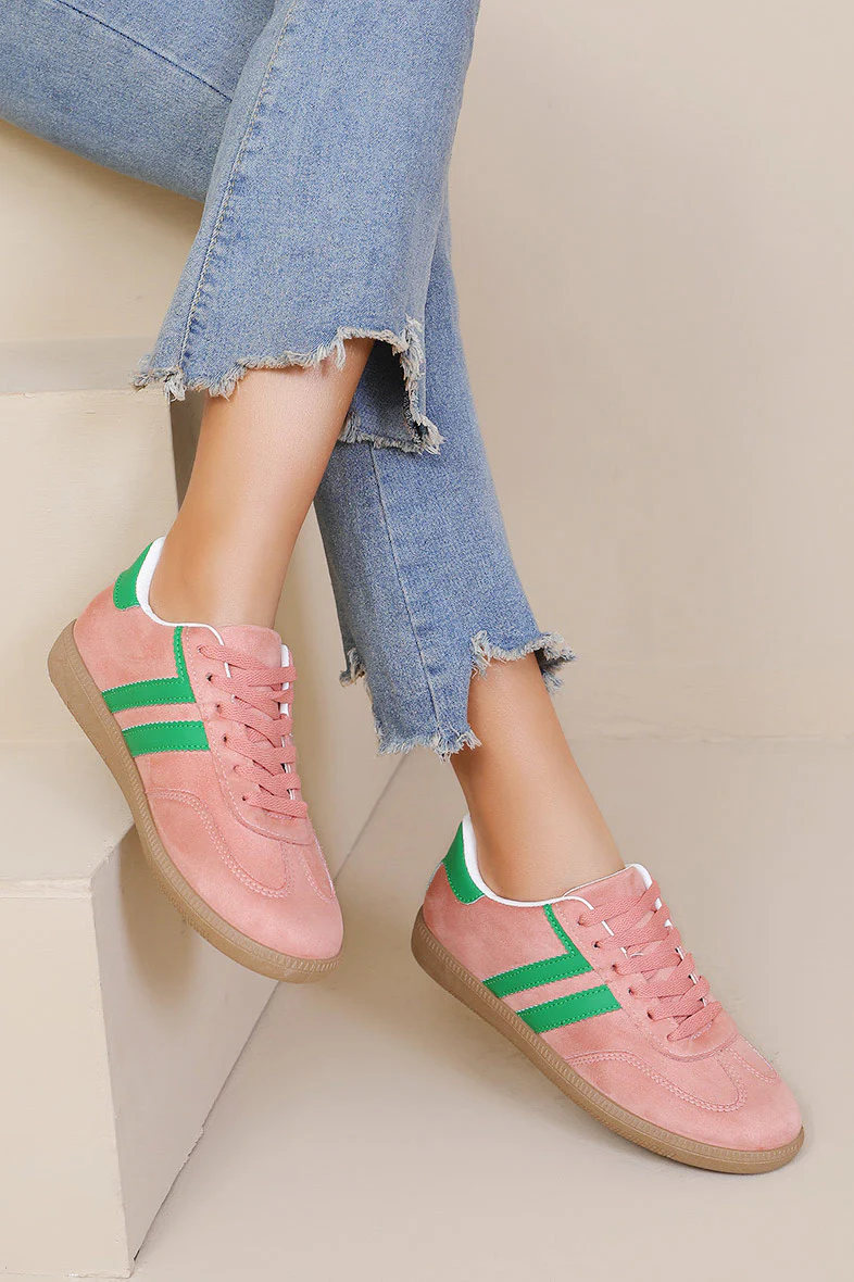Alaina Pink Suedette Trainers - Enricherlife