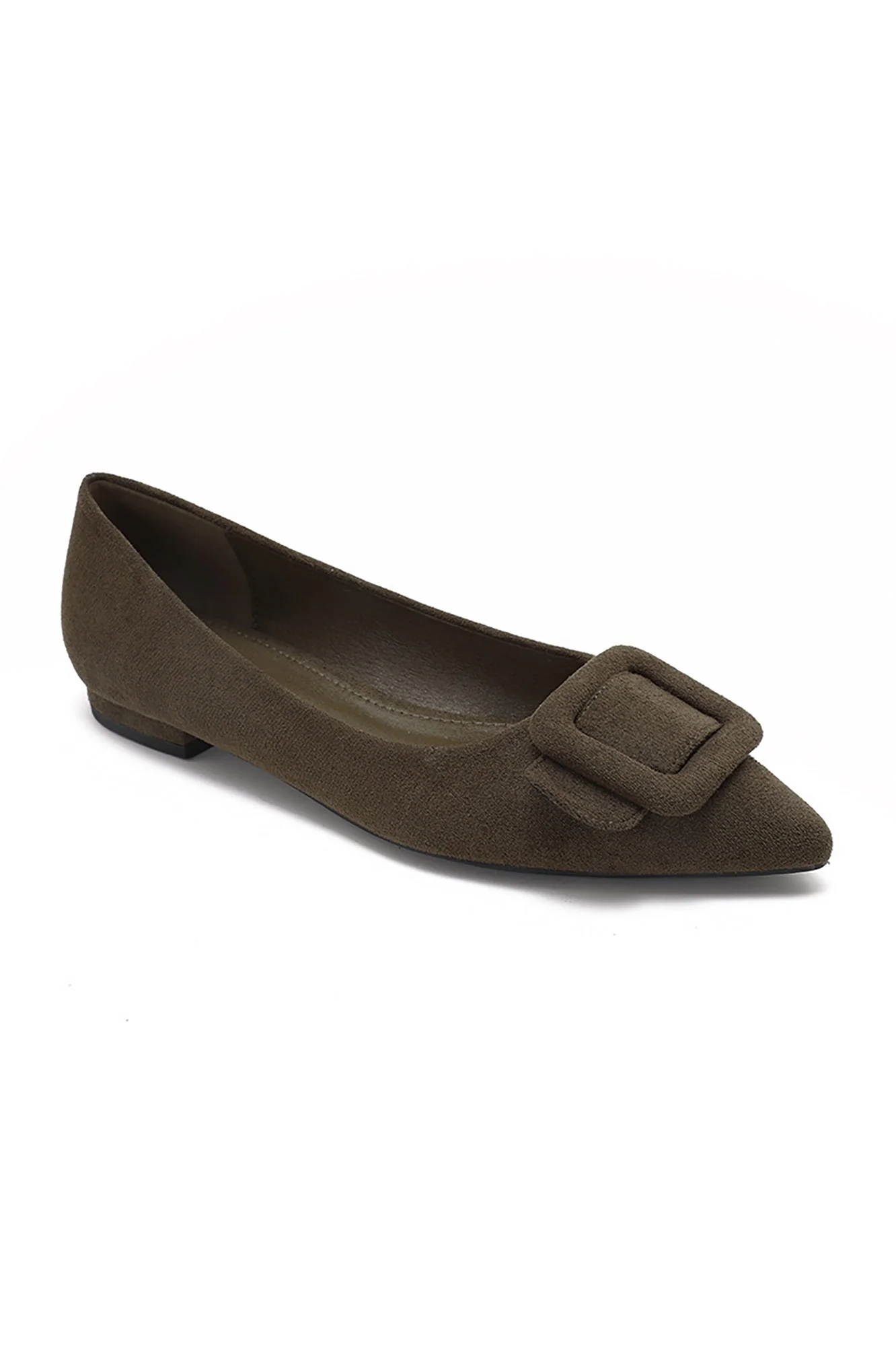 Fern Brown Suedette Buckle Flat Shoe - Enricherlife