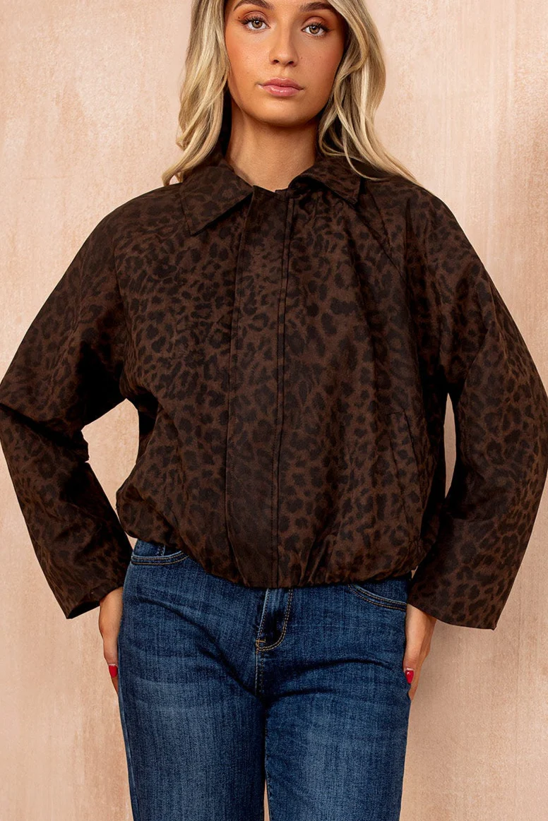 Agnes Leopard Print Bubble Hem Bomber Jacket - Enricherlife