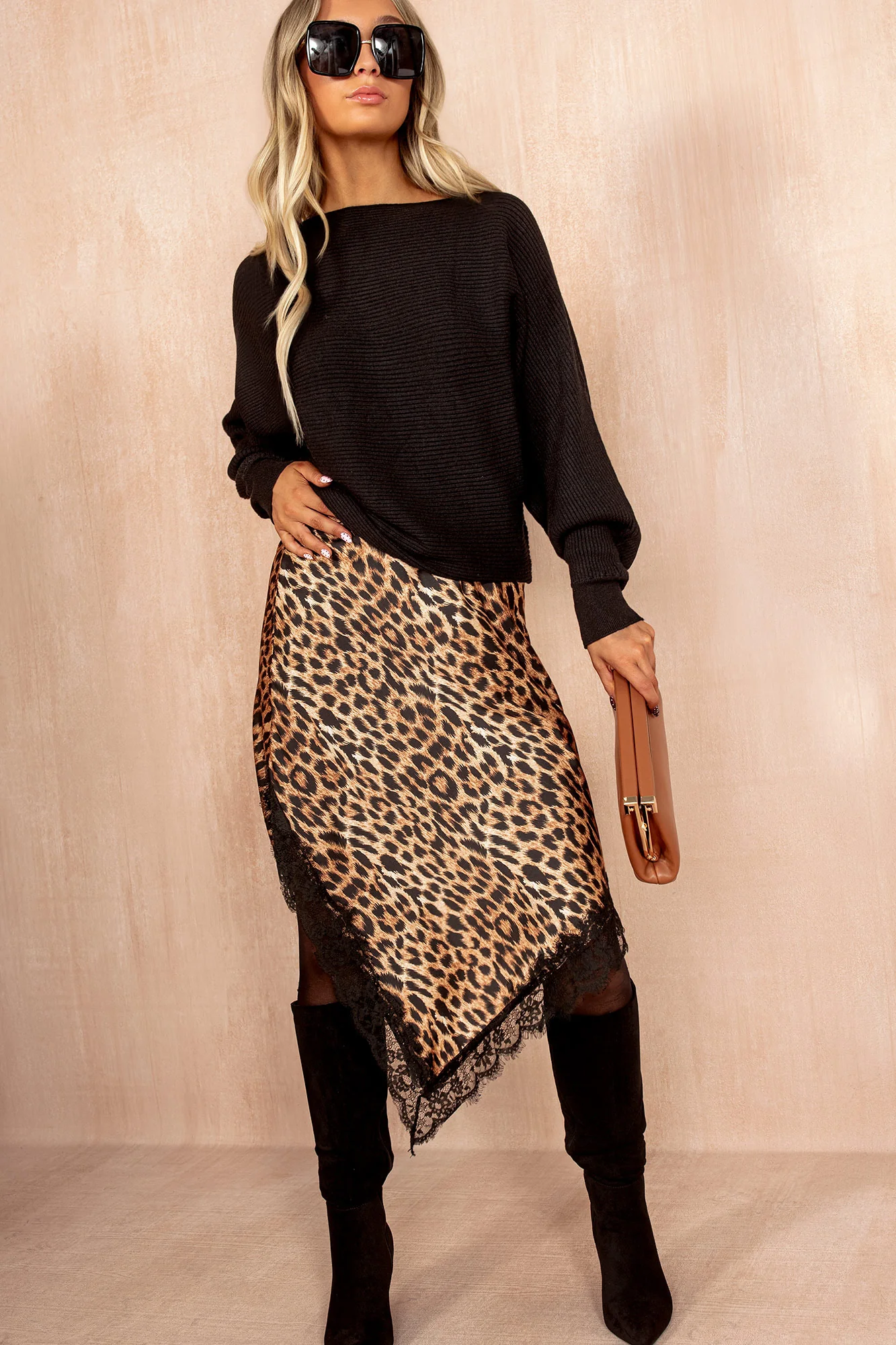 Destiny Leopard Print Satin Lace Asymmetric Skirt - Enricherlife
