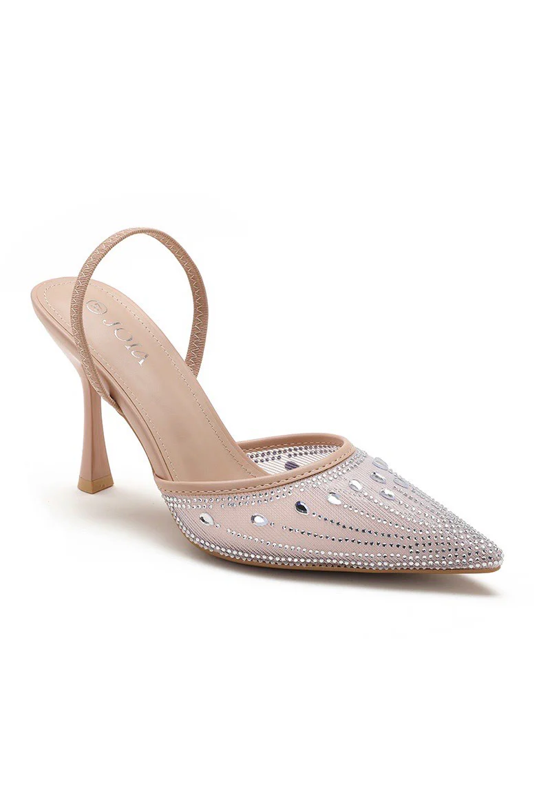 Haly Nude Diamante Slingback Heels - Enricherlife