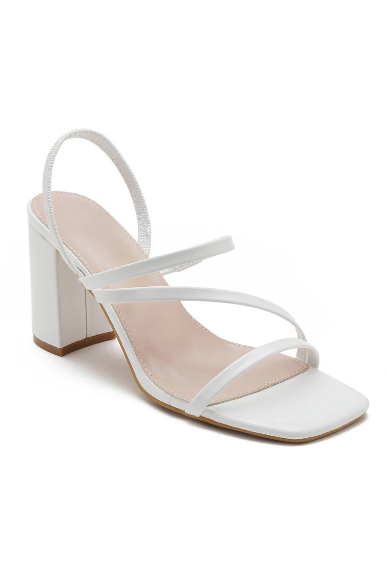 Luna White PU Slingback Block Heels - Enricherlife