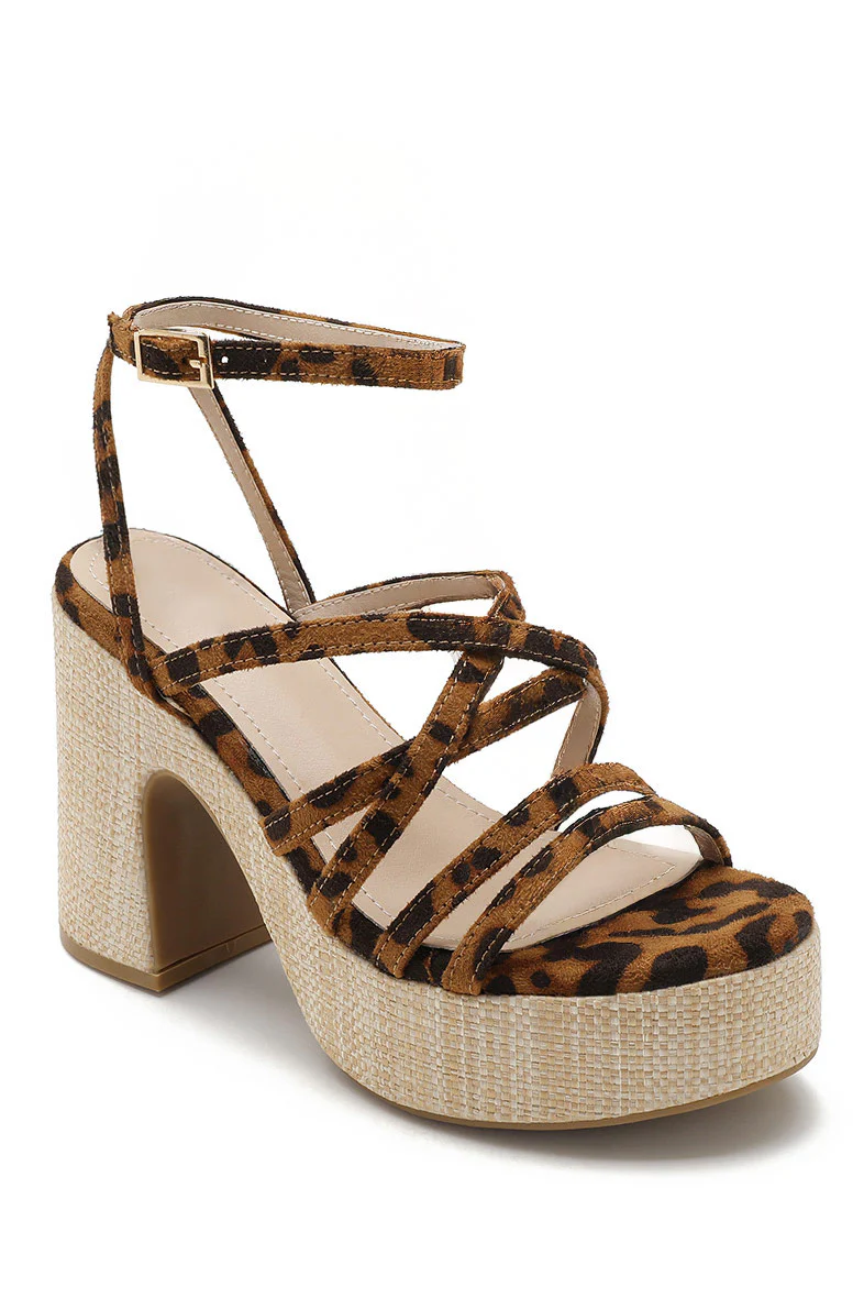 Ally Leopard Strappy Platform Heels - Enricherlife