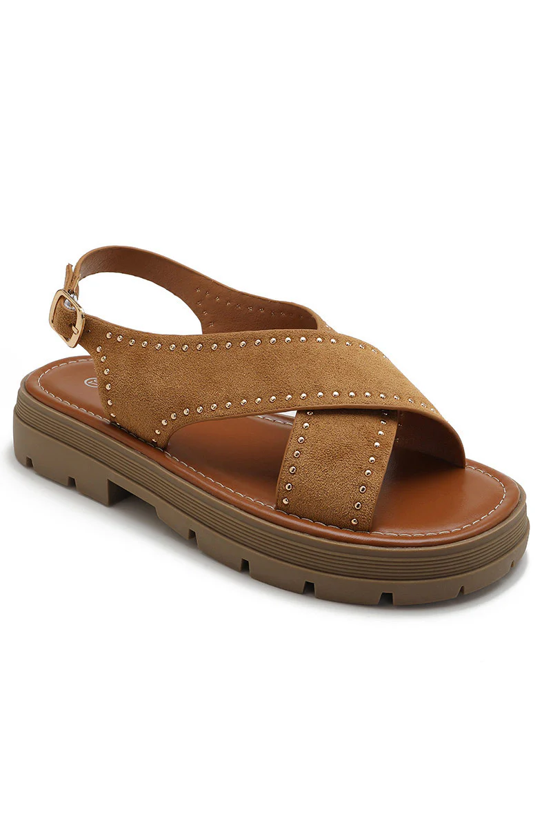 Selina Camel Studded Sandals - Enricherlife