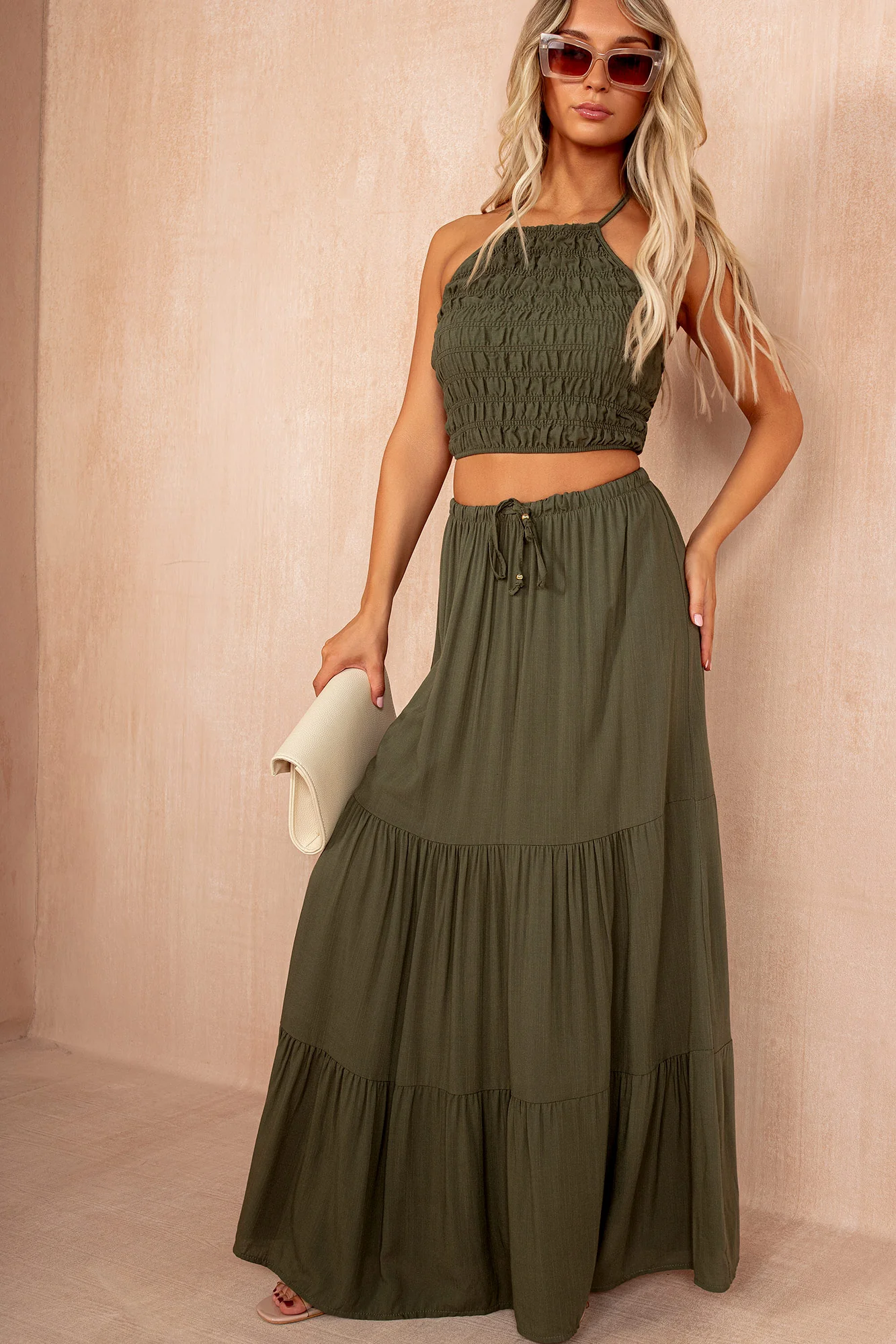 Vivian Khaki Skirt Co Ord - Enricherlife