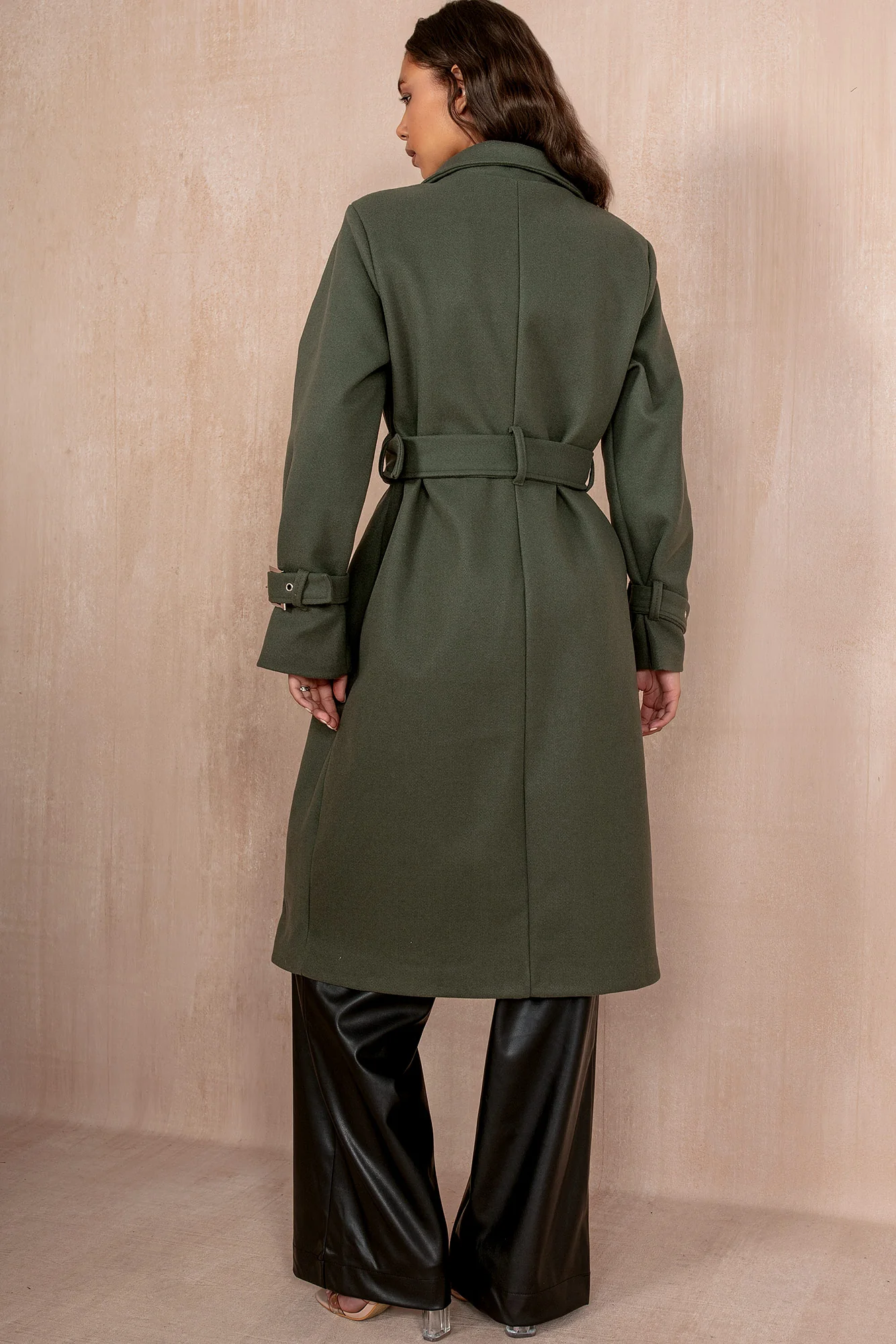 Kelsie Khaki Longline Belted Coat - Enricherlife