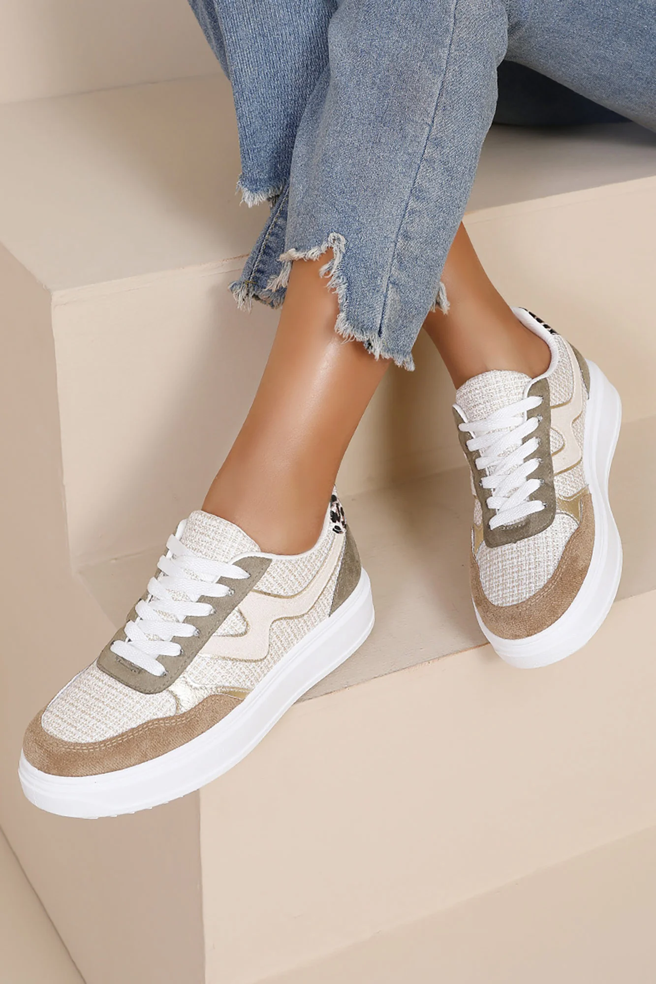 Dakota Khaki Suedette Chunky Trainers - Enricherlife