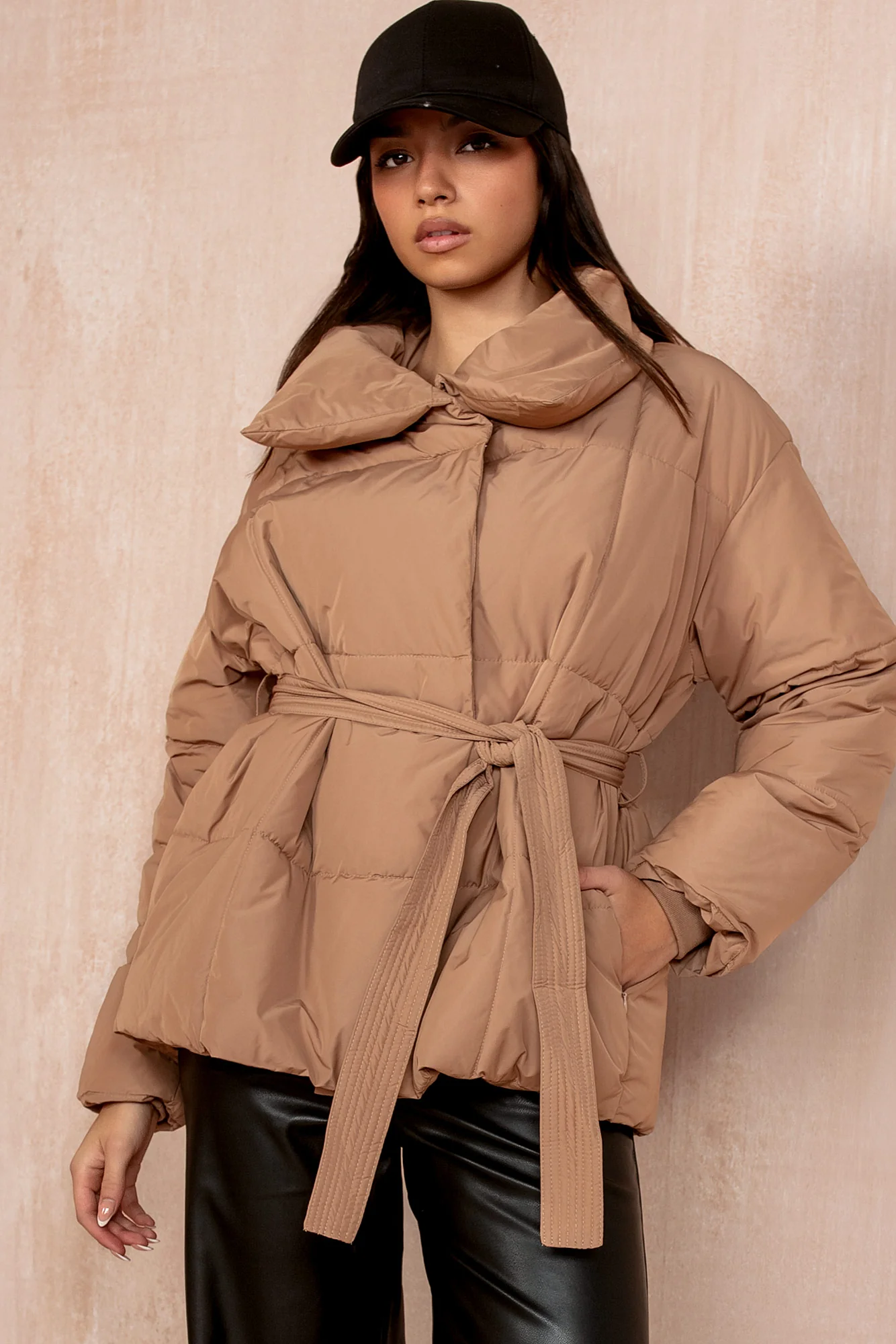 Larisa Camel Belted Puffer Jacket - Enricherlife