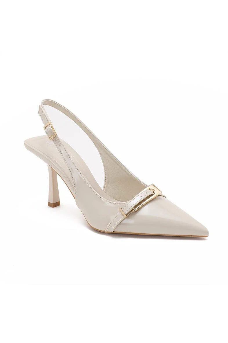 Quill Cream Patent Buckle Slingback Heels - Enricherlife