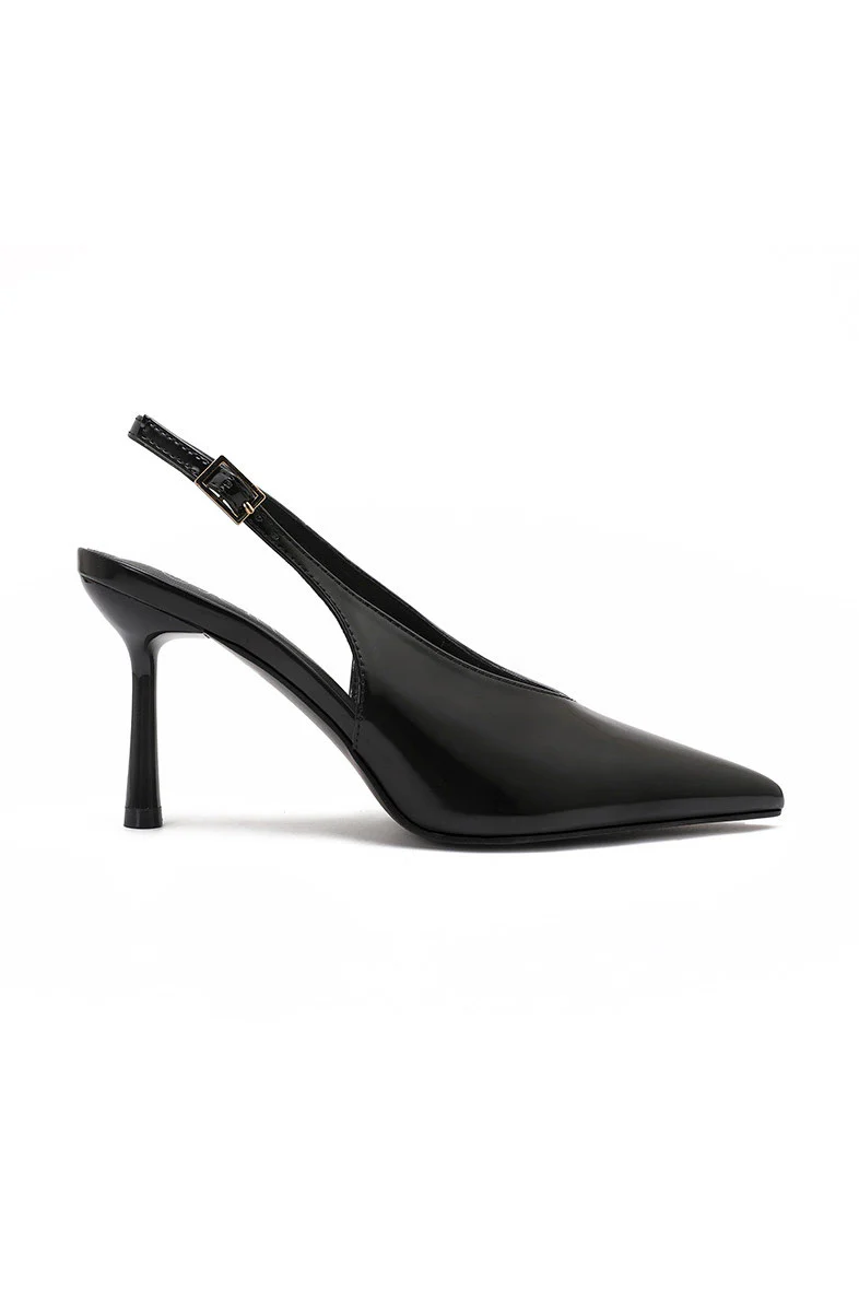 Fabia Black Patent Slingback Heels - Enricherlife