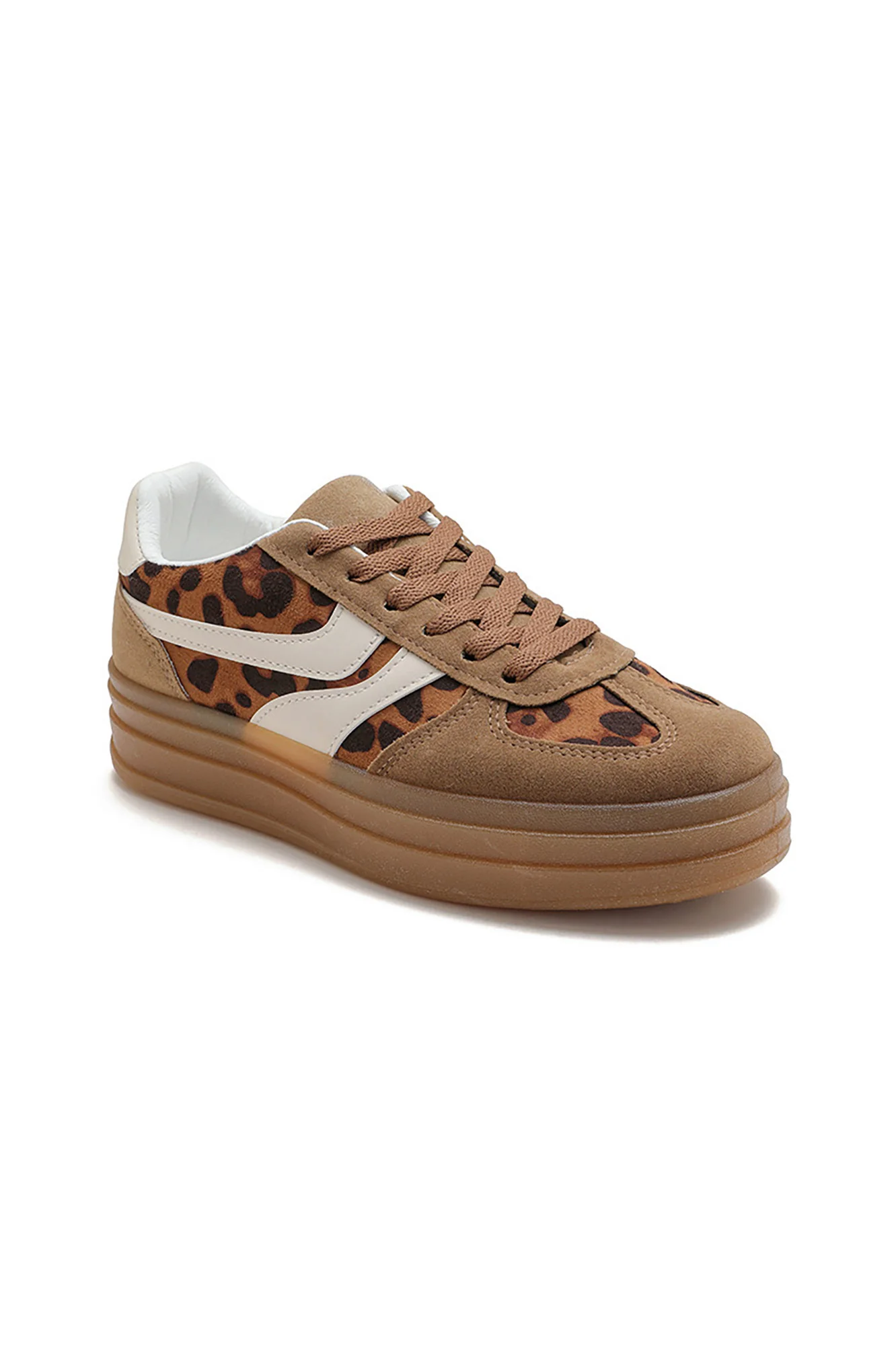 Wren Leopard Suedette Platform Trainers - Enricherlife