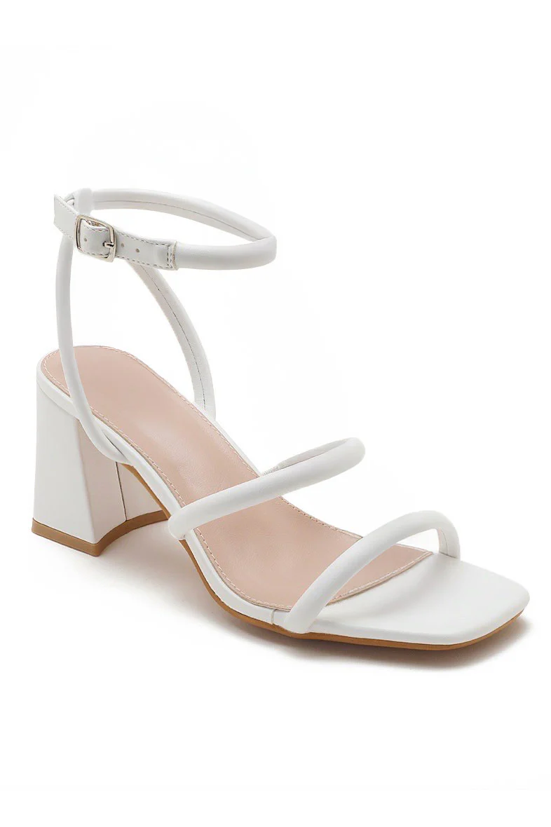 Bella White PU Block Heels - Enricherlife