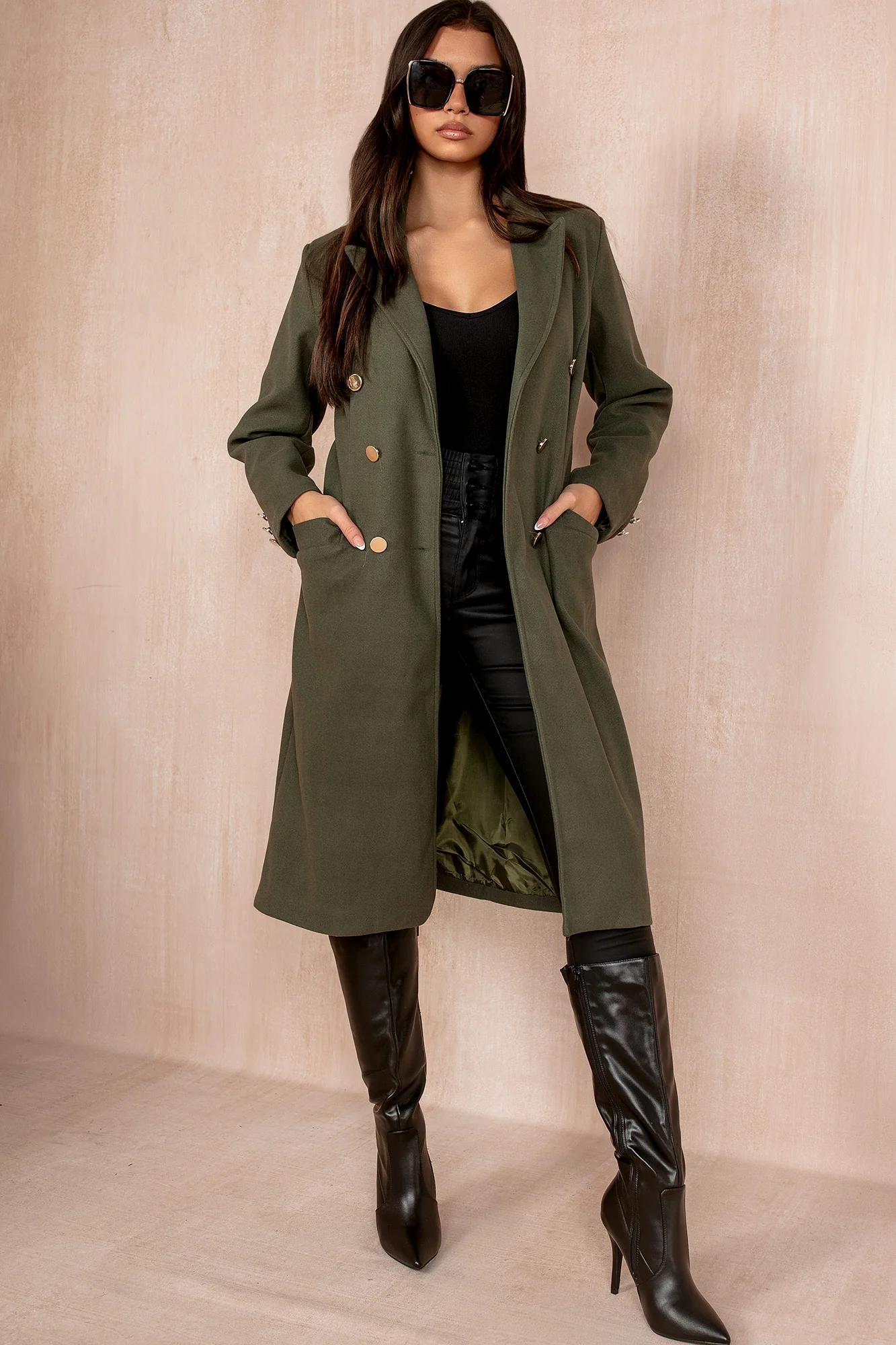Ariel Khaki Longline Belted Coat - Enricherlife