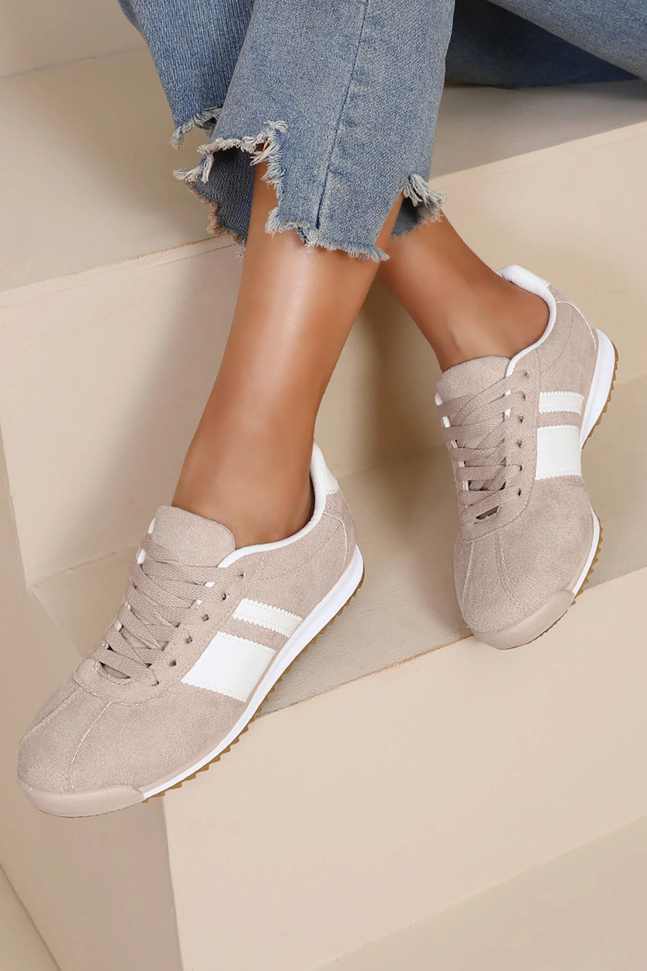 Orianna Stone Suedette Trainers - Enricherlife