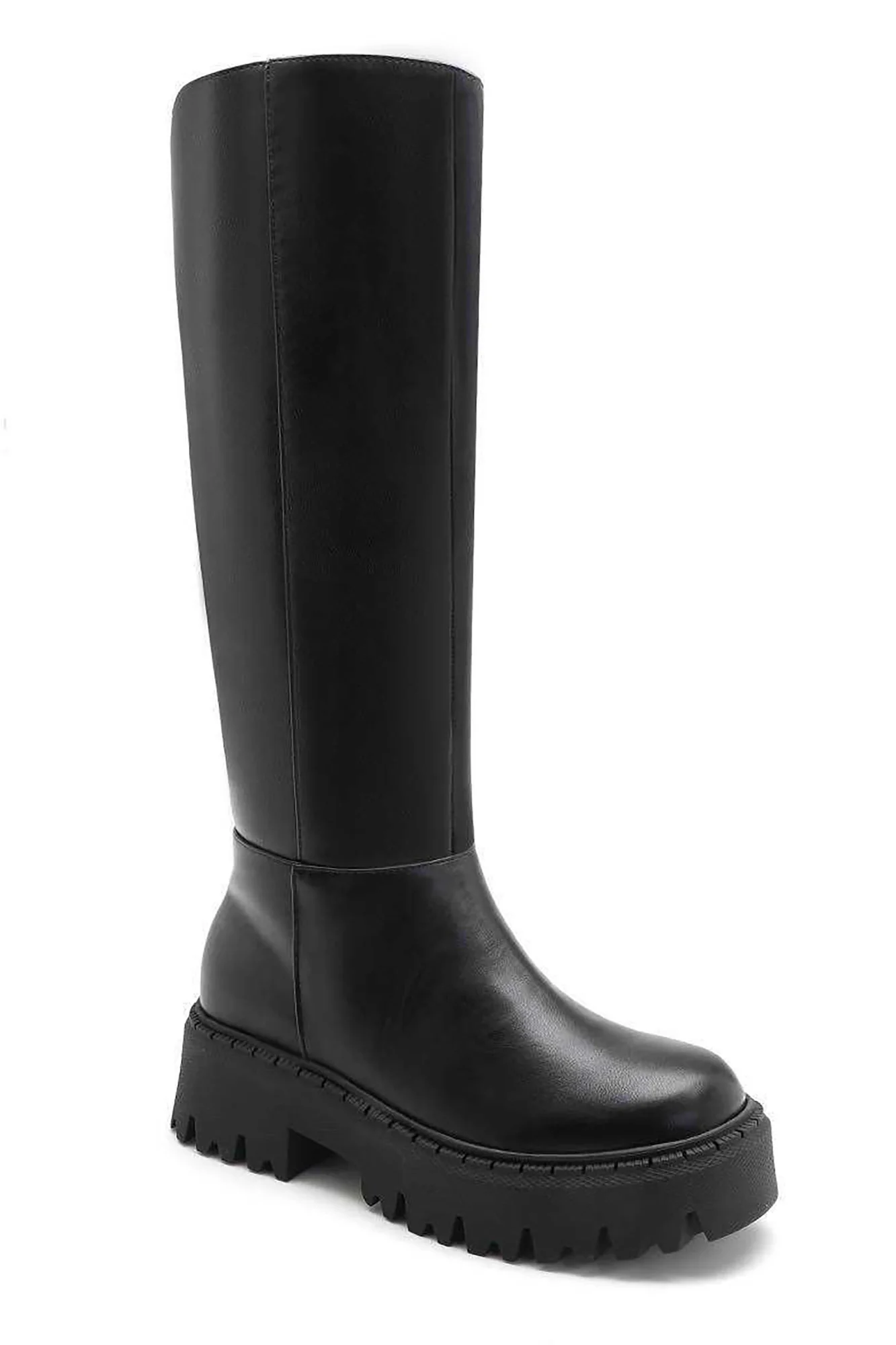 Camilla Black Faux Leather Chunky Knee High Boots - Enricherlife