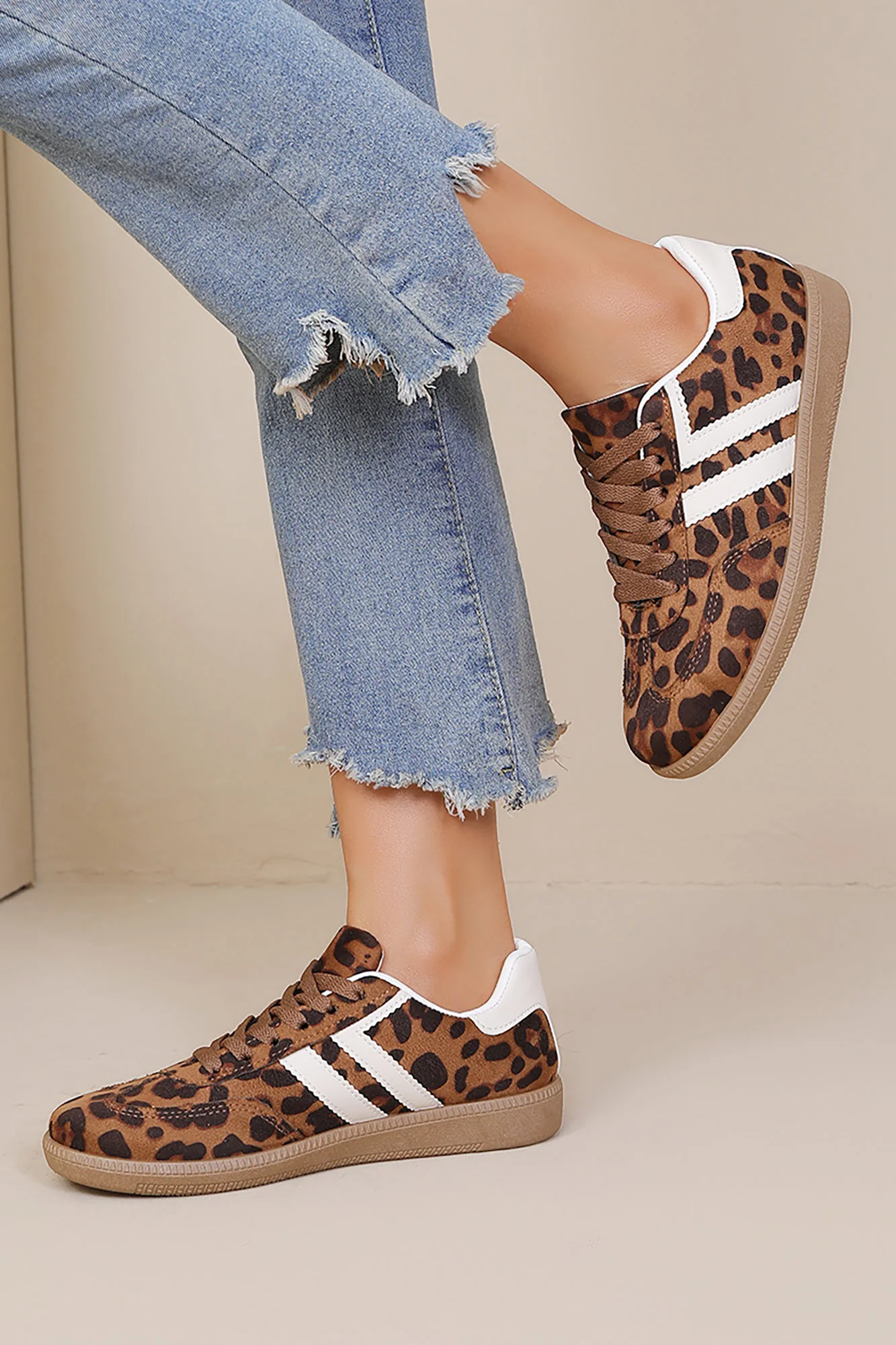 Alaina Leopard Suedette Trainers - Enricherlife