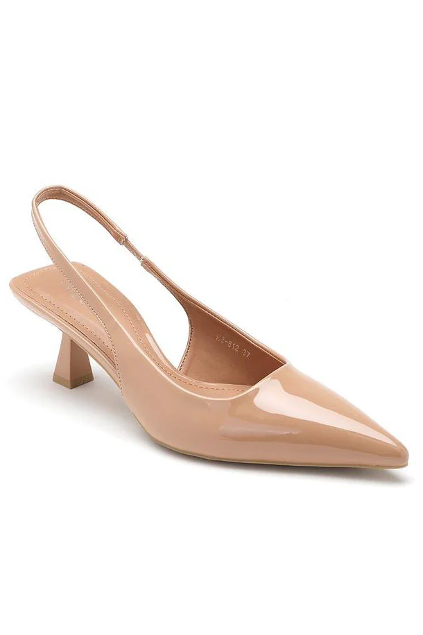 Hayden Nude Patent Slingback Heels - Enricherlife