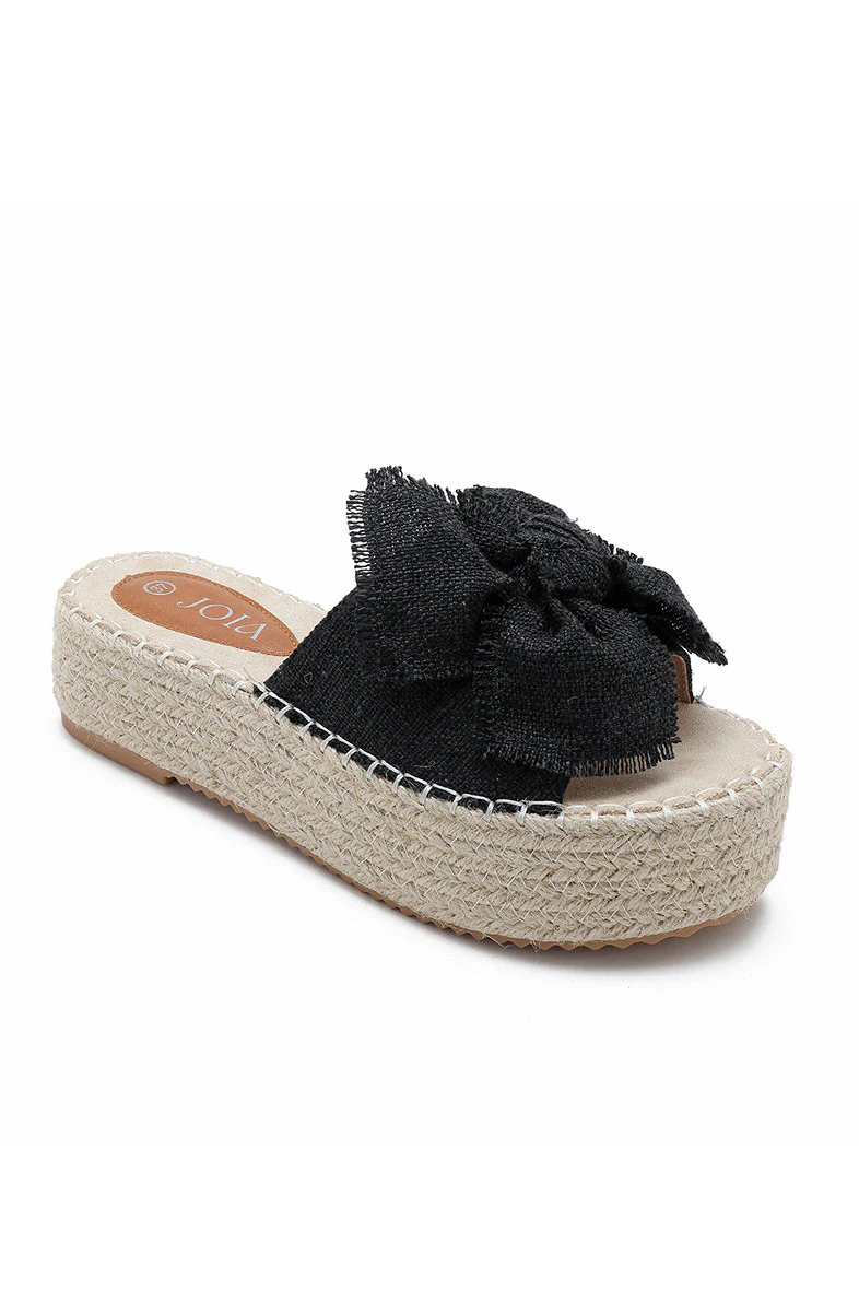 Quinta Black Espadrille Flatform Sliders - Enricherlife