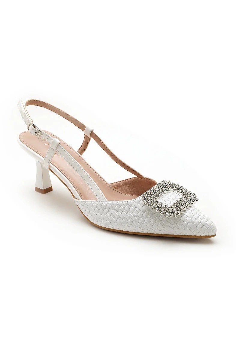 Tatianna White Metallic Woven Kitten Heels - Enricherlife