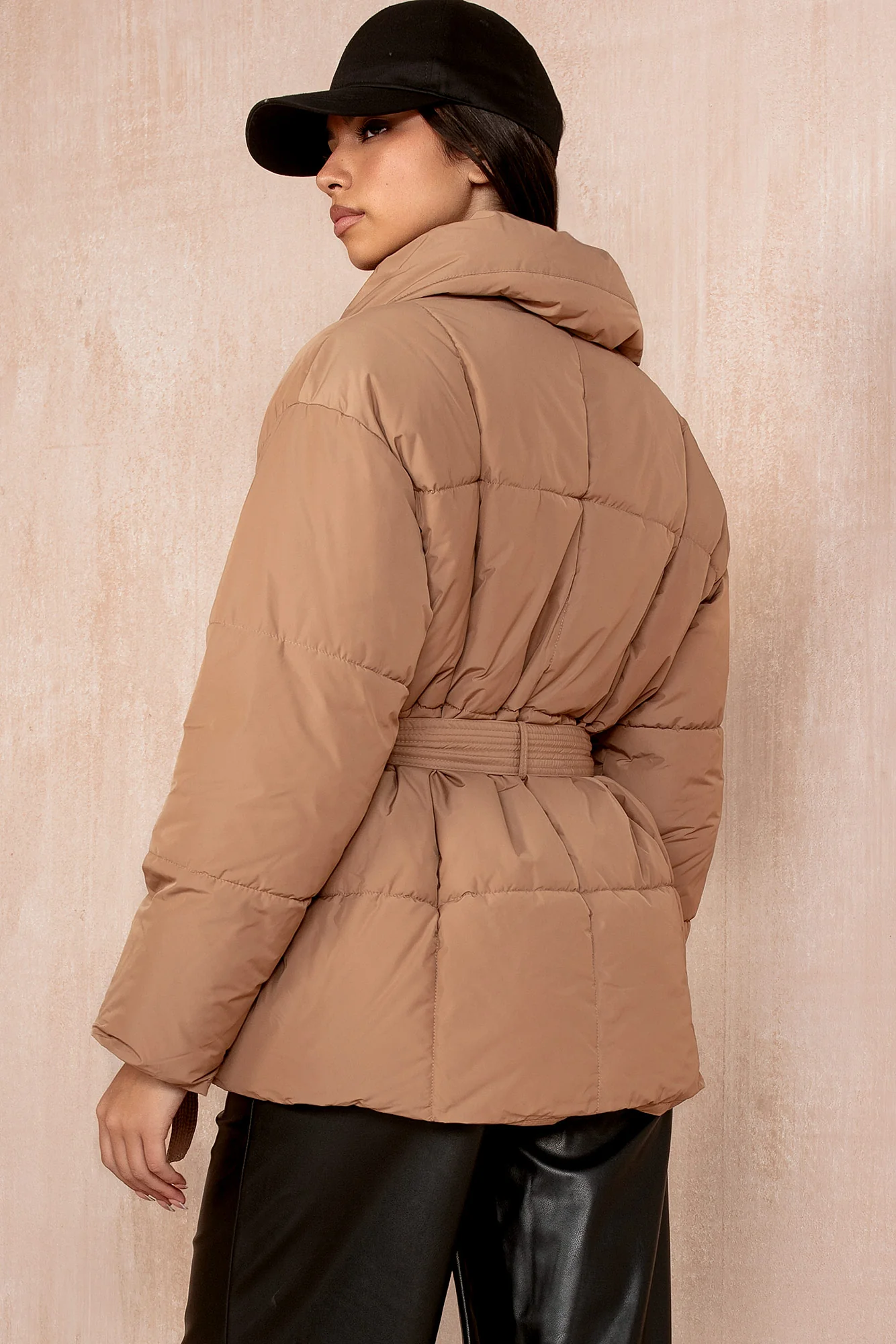 Larisa Camel Belted Puffer Jacket - Enricherlife
