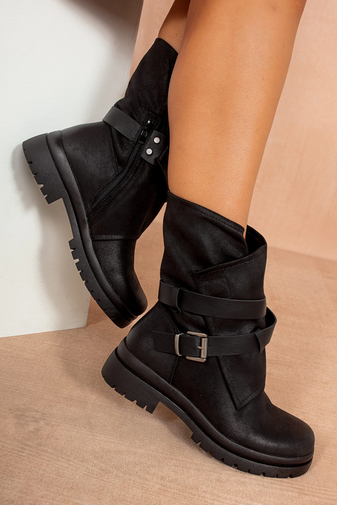 Hanora Black Leather Look Chunky Ankle Boots - Enricherlife