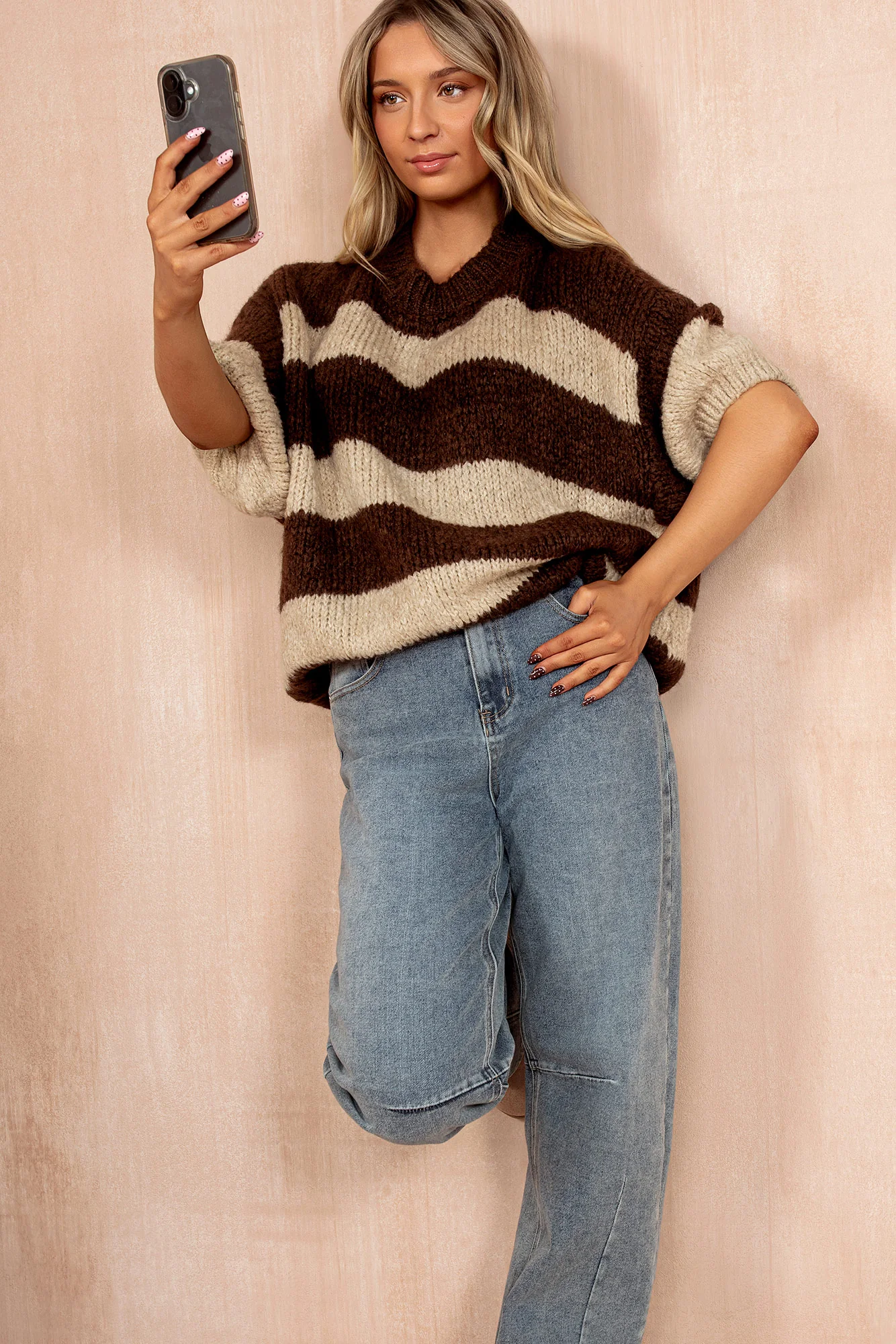 Zoe Chocolate Chunky Knit Stripe Jumper - Enricherlife