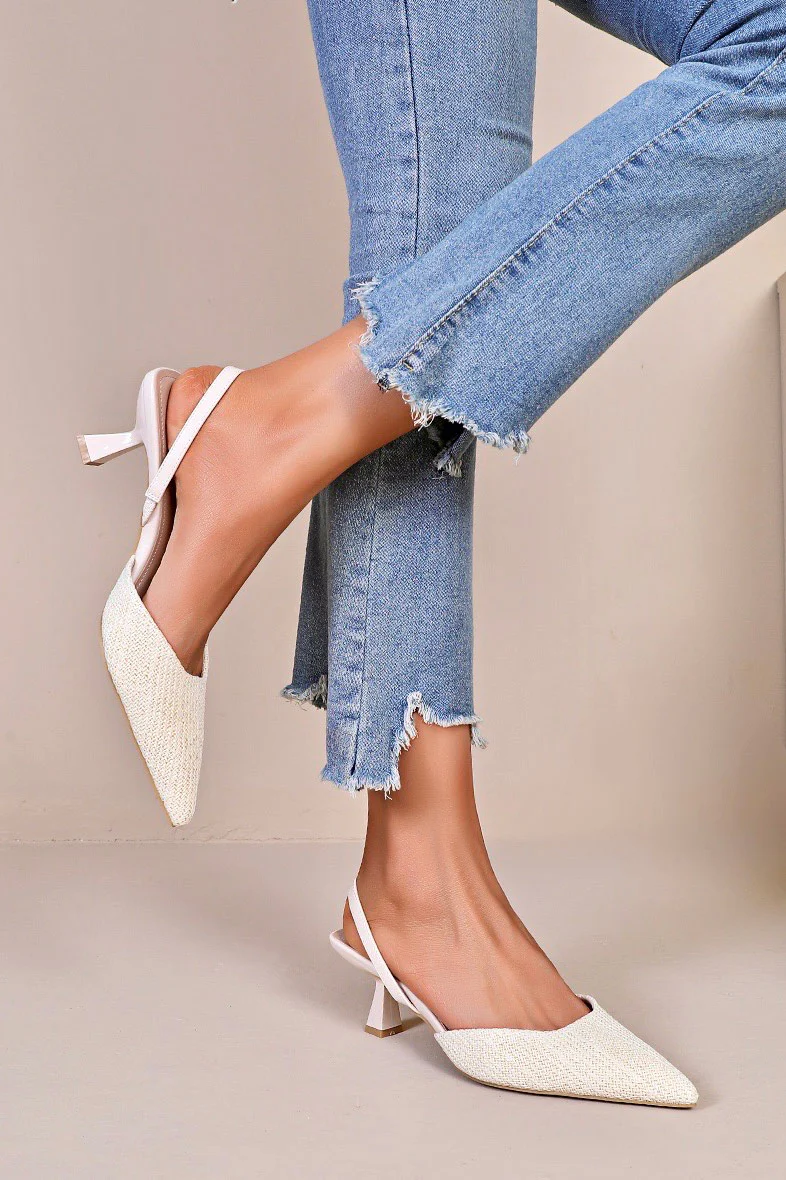 Phallon Cream Woven Kitten Heels - Enricherlife