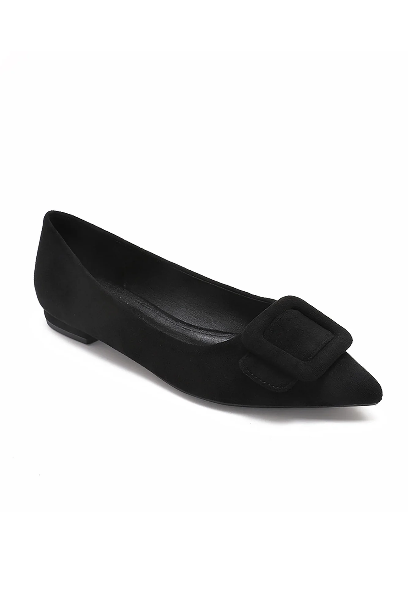 Fern Black Suedette Buckle Flat Shoe - Enricherlife