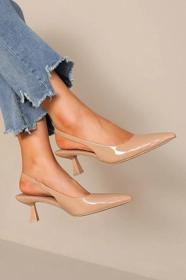 Hayden Nude Patent Slingback Heels - Enricherlife