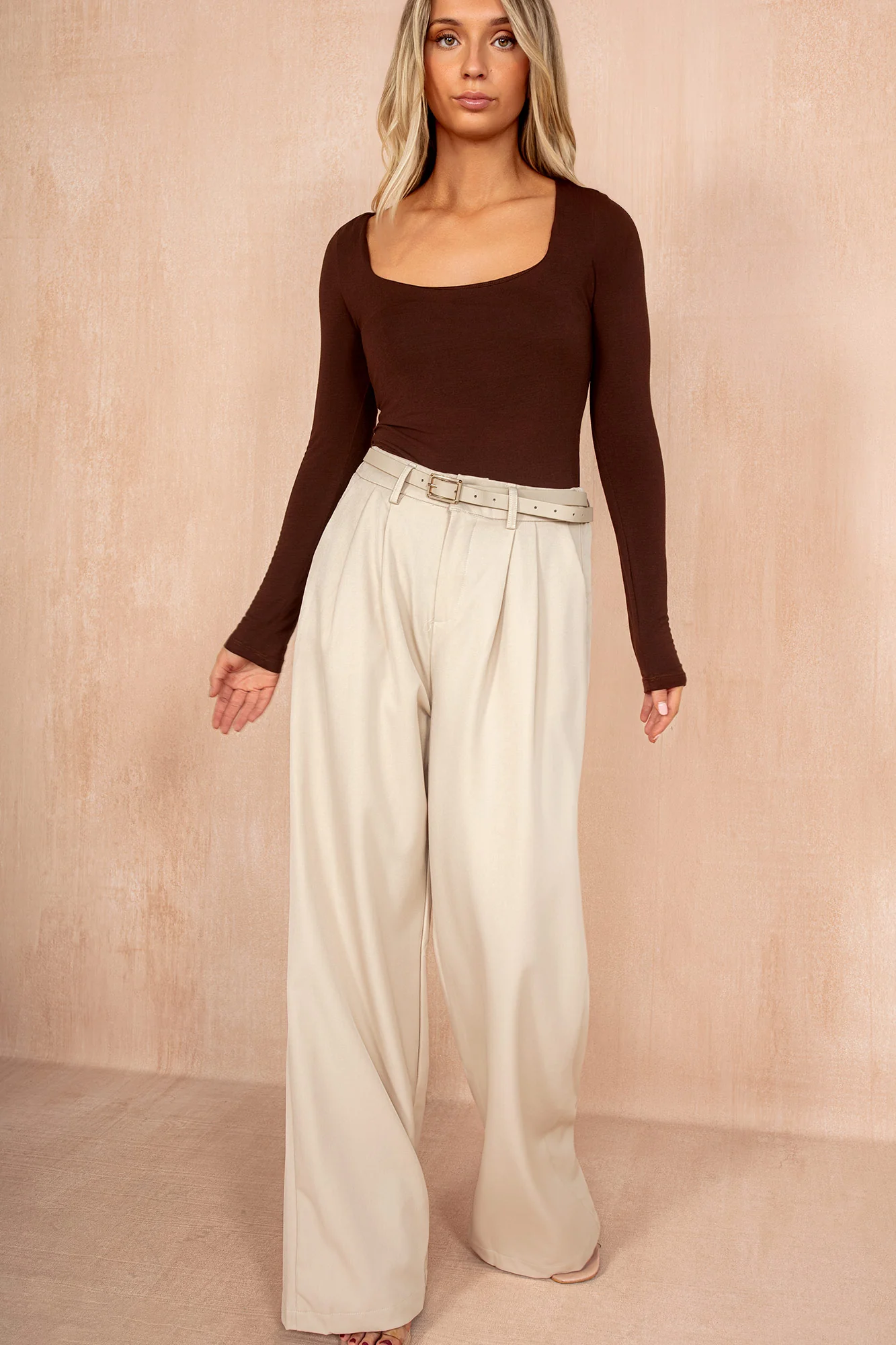 Nadine Stone Belted Wide Leg Trousers - Enricherlife