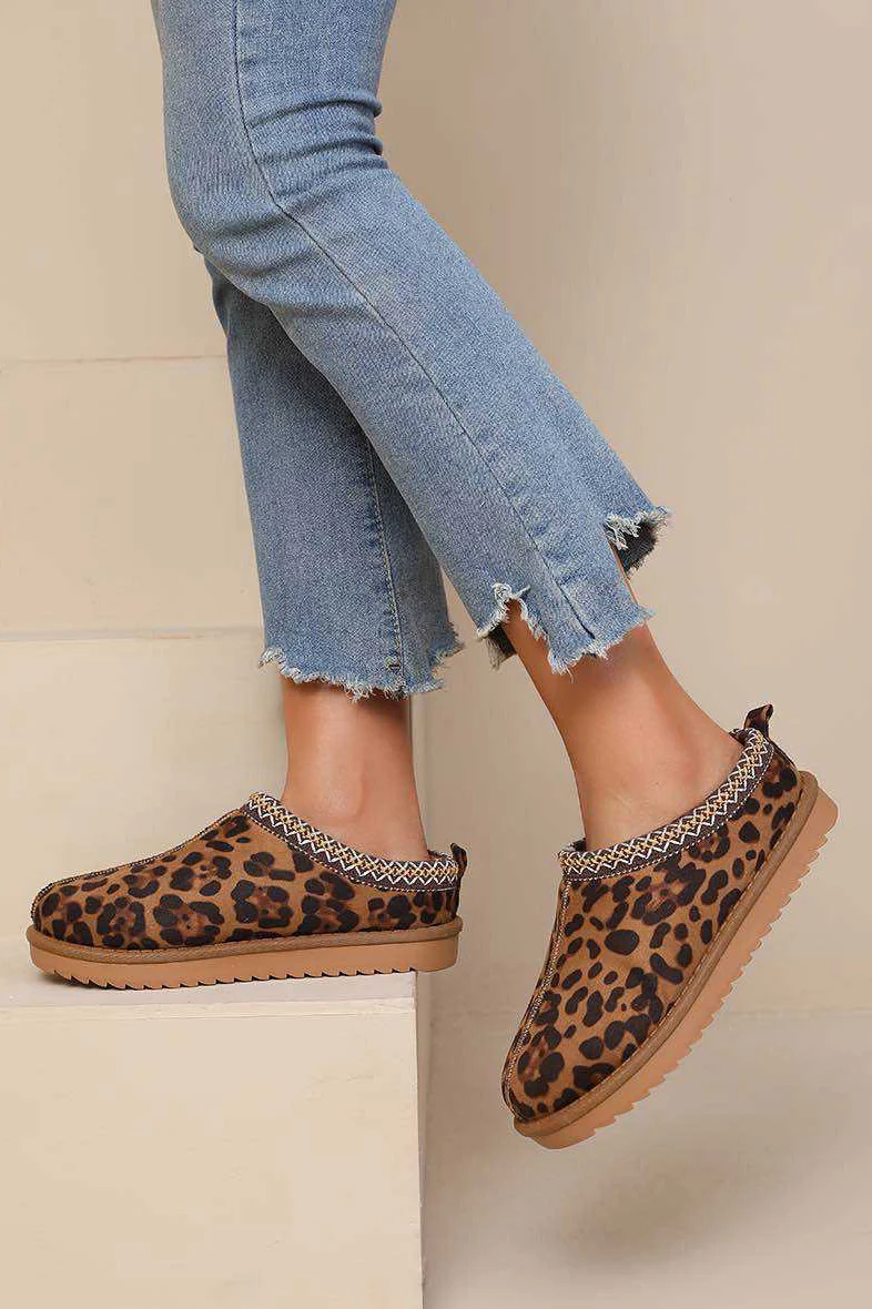 Zahra Leopard Print Braid Detail Suedette Mules - Enricherlife