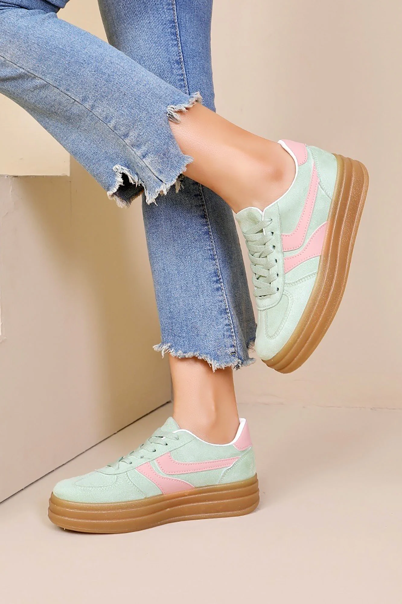 Wren Green Suedette Platform Trainers - Enricherlife