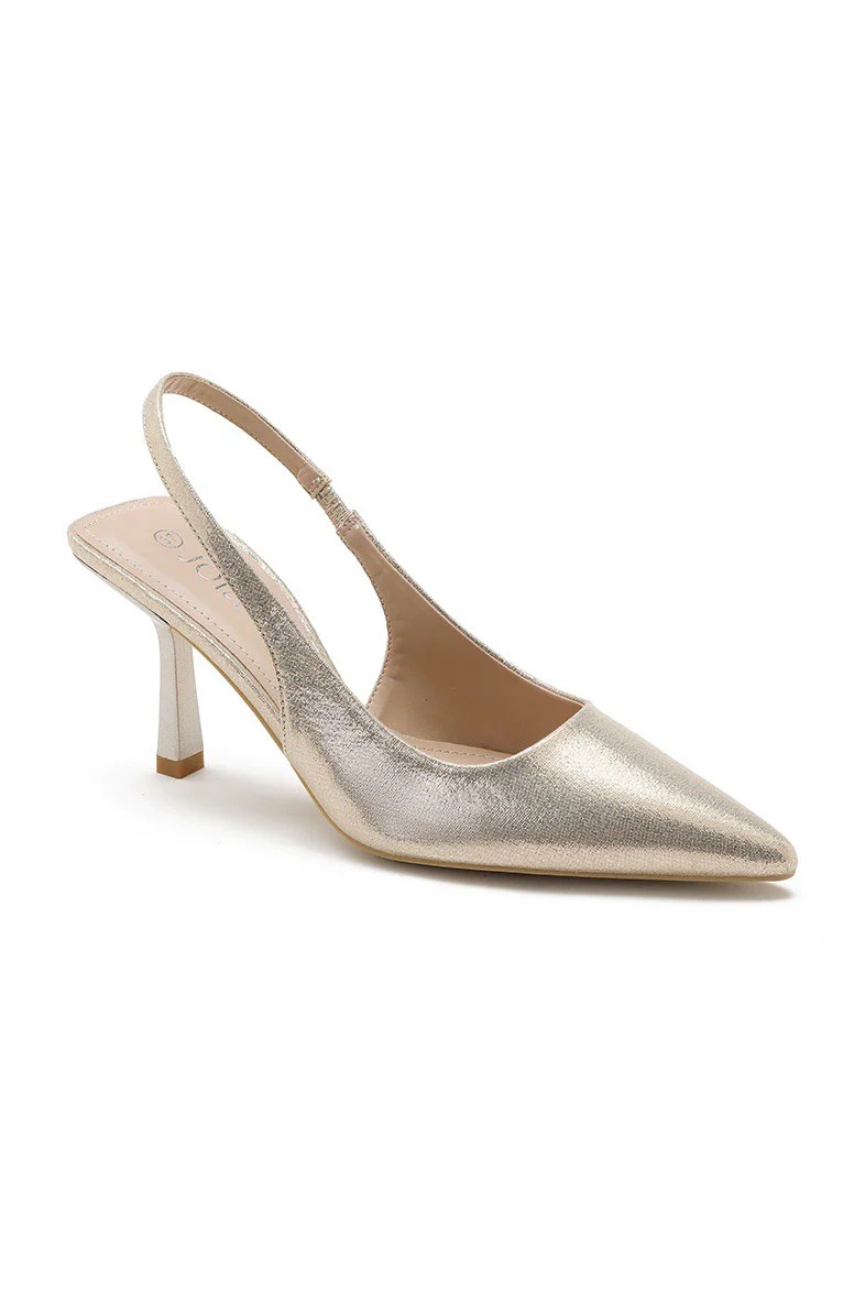 Jillian Gold PU Slingback Heels - Enricherlife