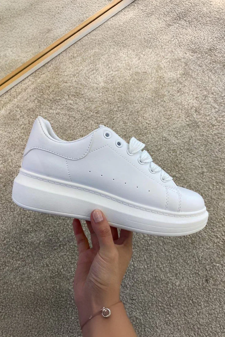 Kellie White PU Chunky Trainers - Enricherlife