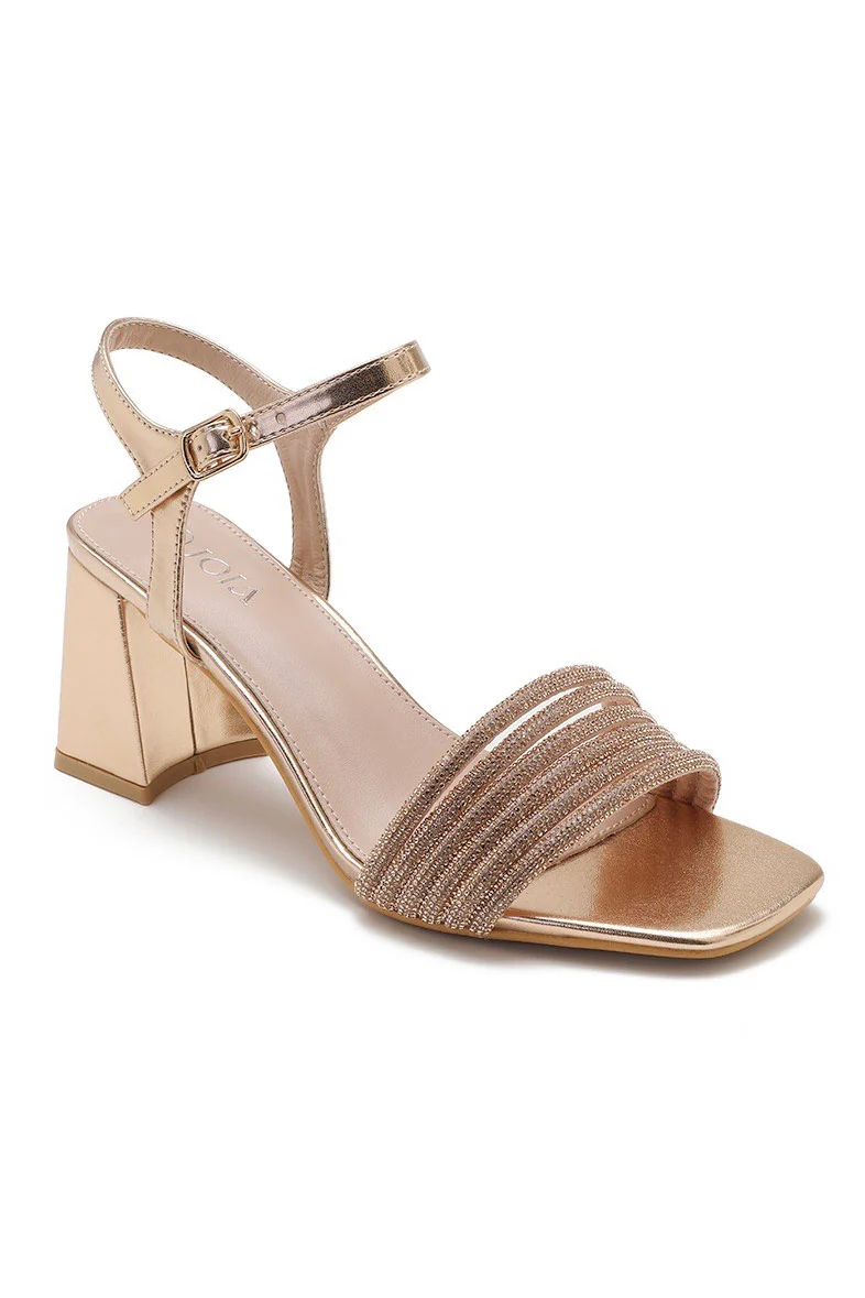 Quinley Rose Gold Diamante Block Heels - Enricherlife