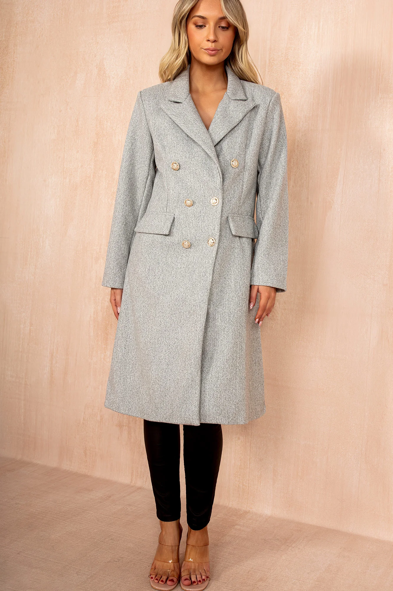 Winona Grey Longline Double Breasted Coat - Enricherlife