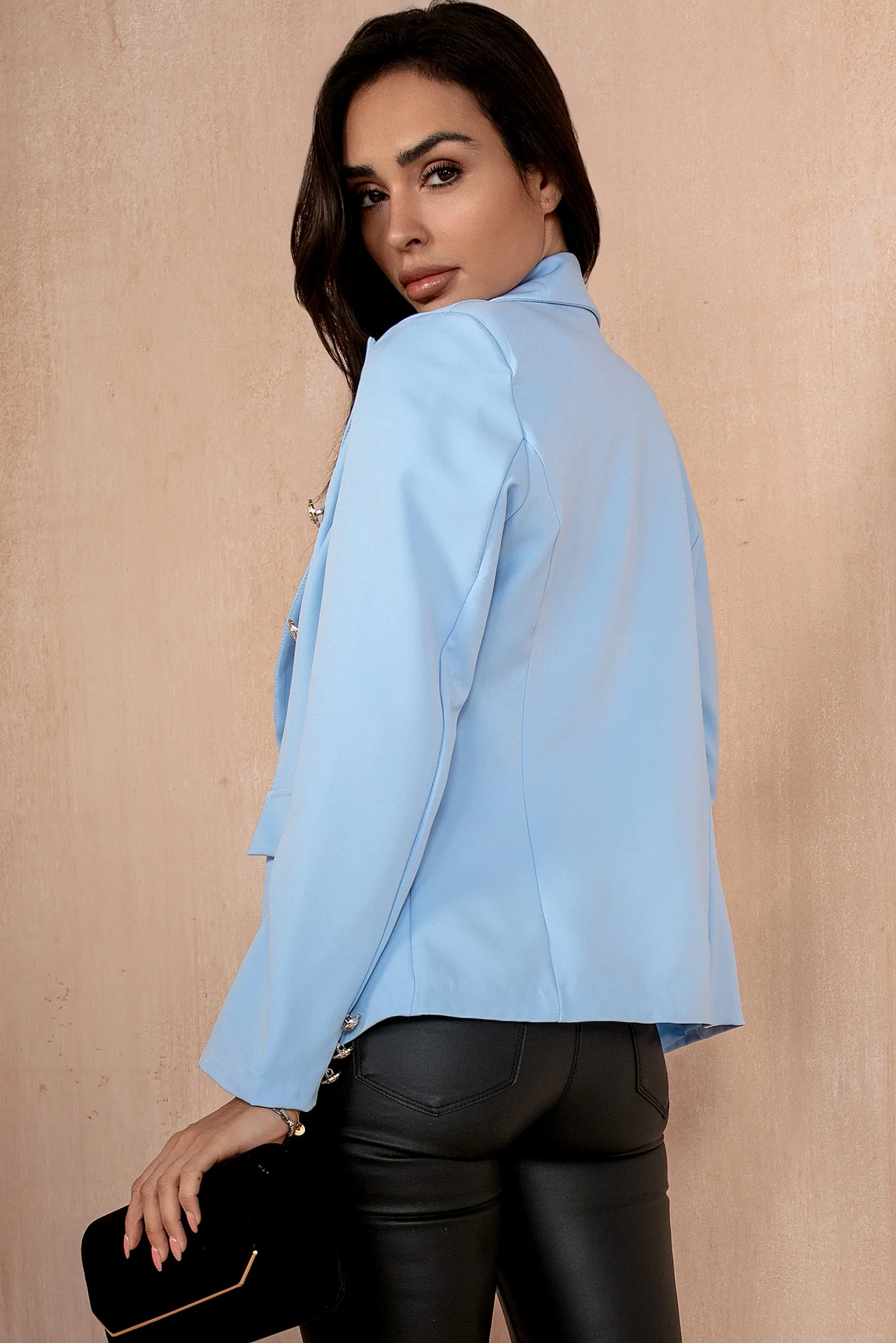 Haddie Powder Blue Button Detail Blazer - Enricherlife