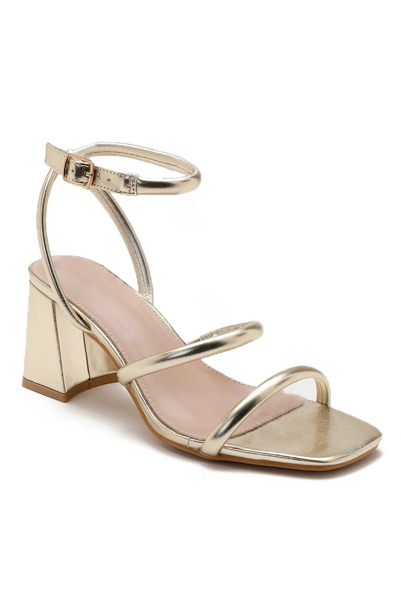 Bella Gold PU Block Heels - Enricherlife