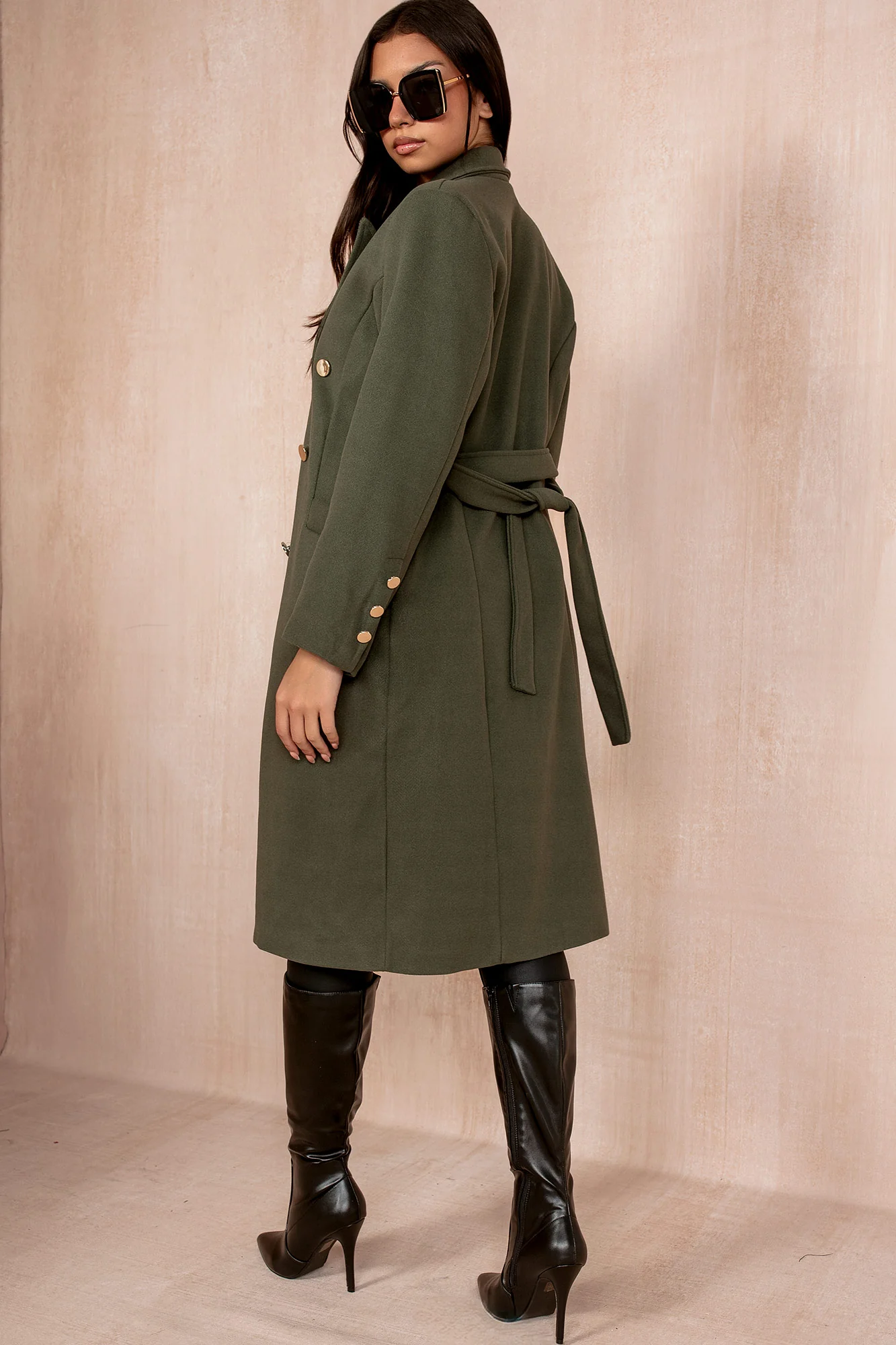 Ariel Khaki Longline Belted Coat - Enricherlife